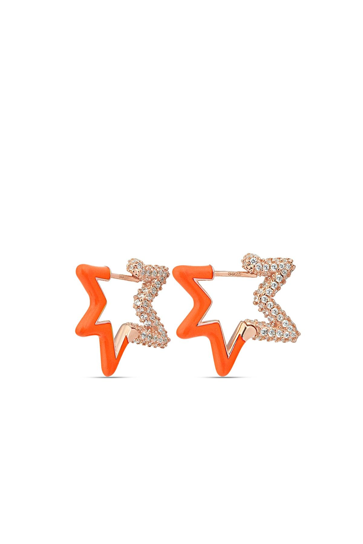 925 Ayar Turuncu Yıldız Model Taşlı Gümüş Kadın Küpe