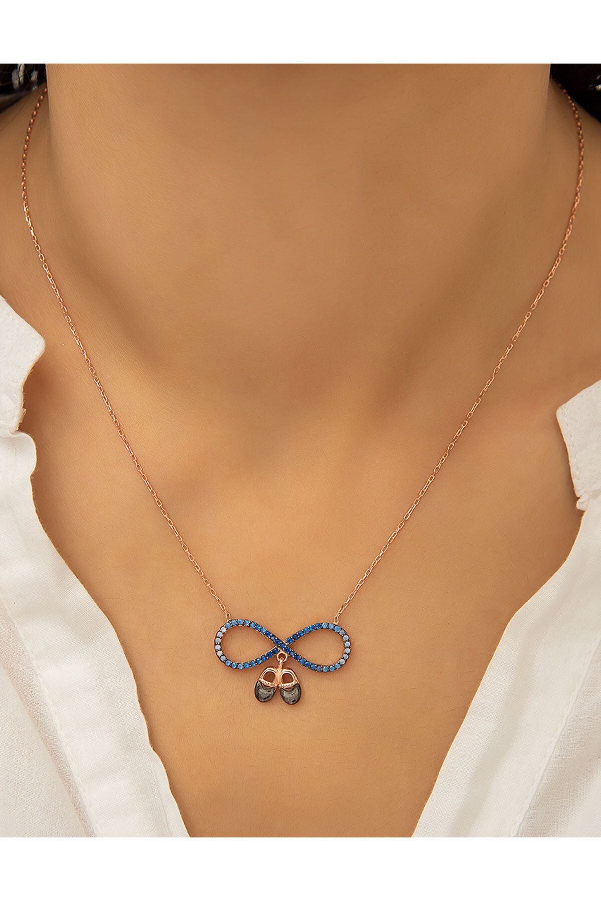 925 Ayar Zirkon Taşlı Bebek Ayağı Sonsuzluk Gümüş Kolye