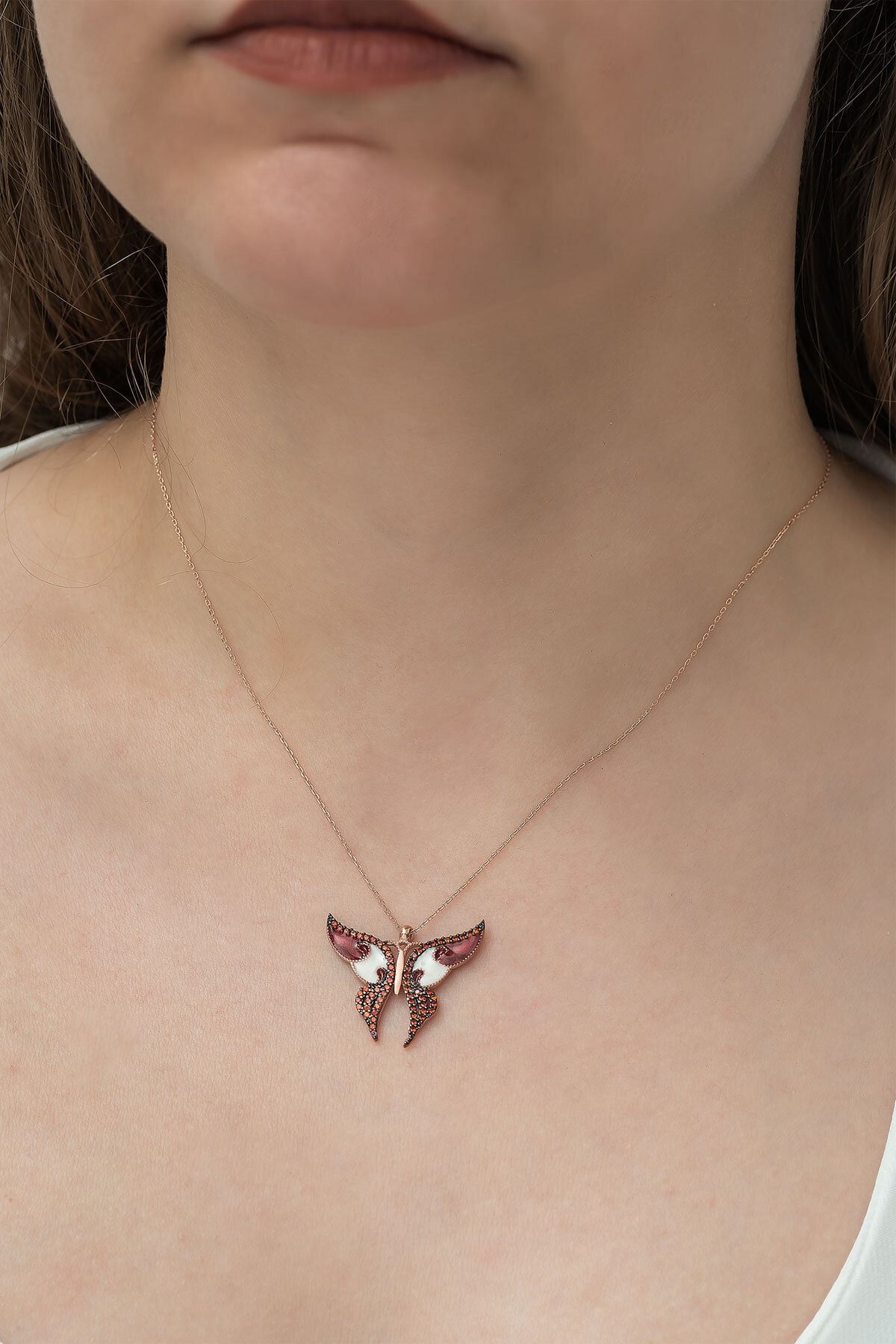 925 Ayar Zirkon Taşlı Gümüş Kelebek Kolye