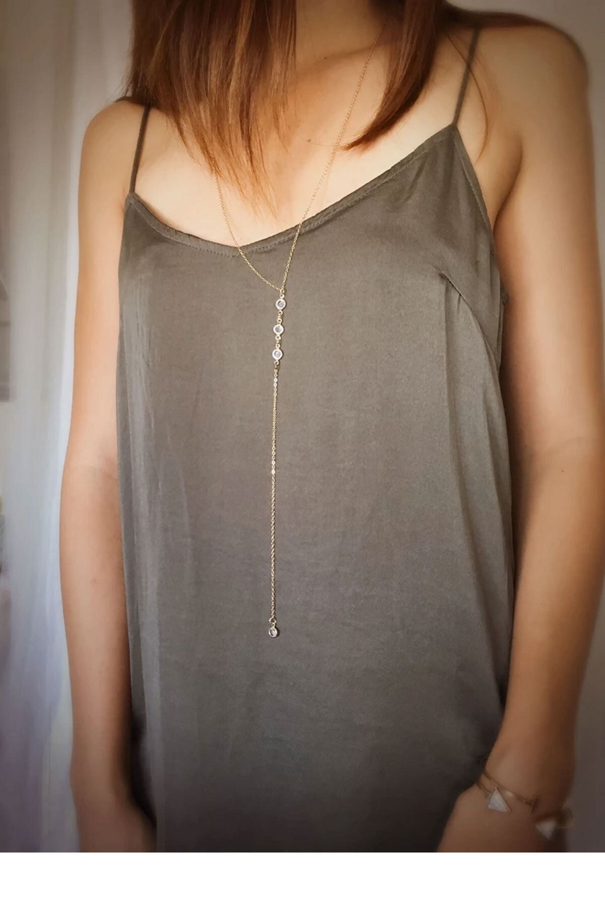 925 Ayar Zirkon Taşlı Gümüş Uzun Kolye