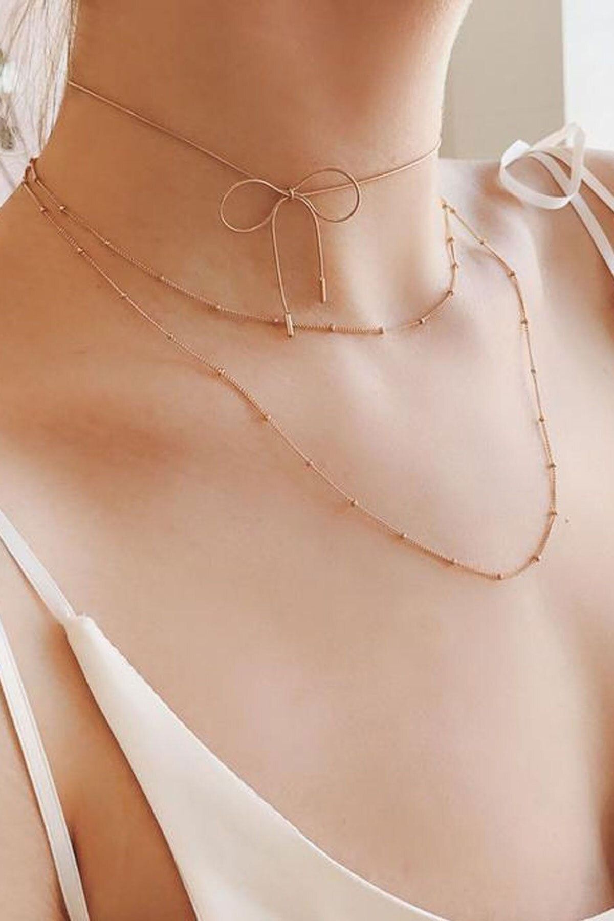 925 Gümüş Rose Altın Kaplama Top Zincir Kolye