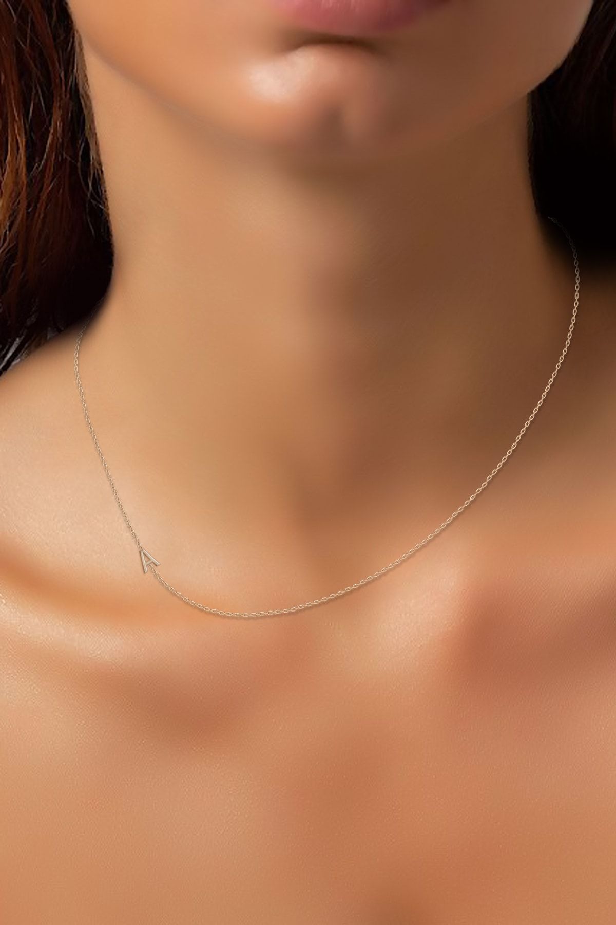 A Harfi Asimetrik Zincir Kolye Rose Altın Kaplama 925 Ayar Gümüş