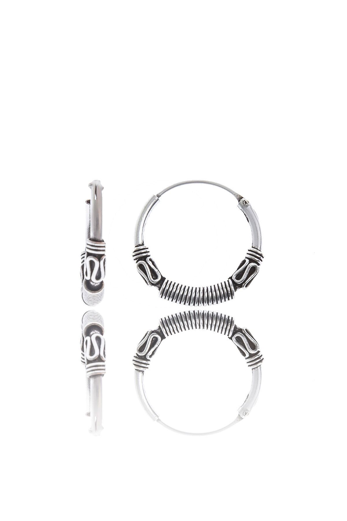 Antik Motifli Sarma Halka Küpe 925 Ayar Gümüş