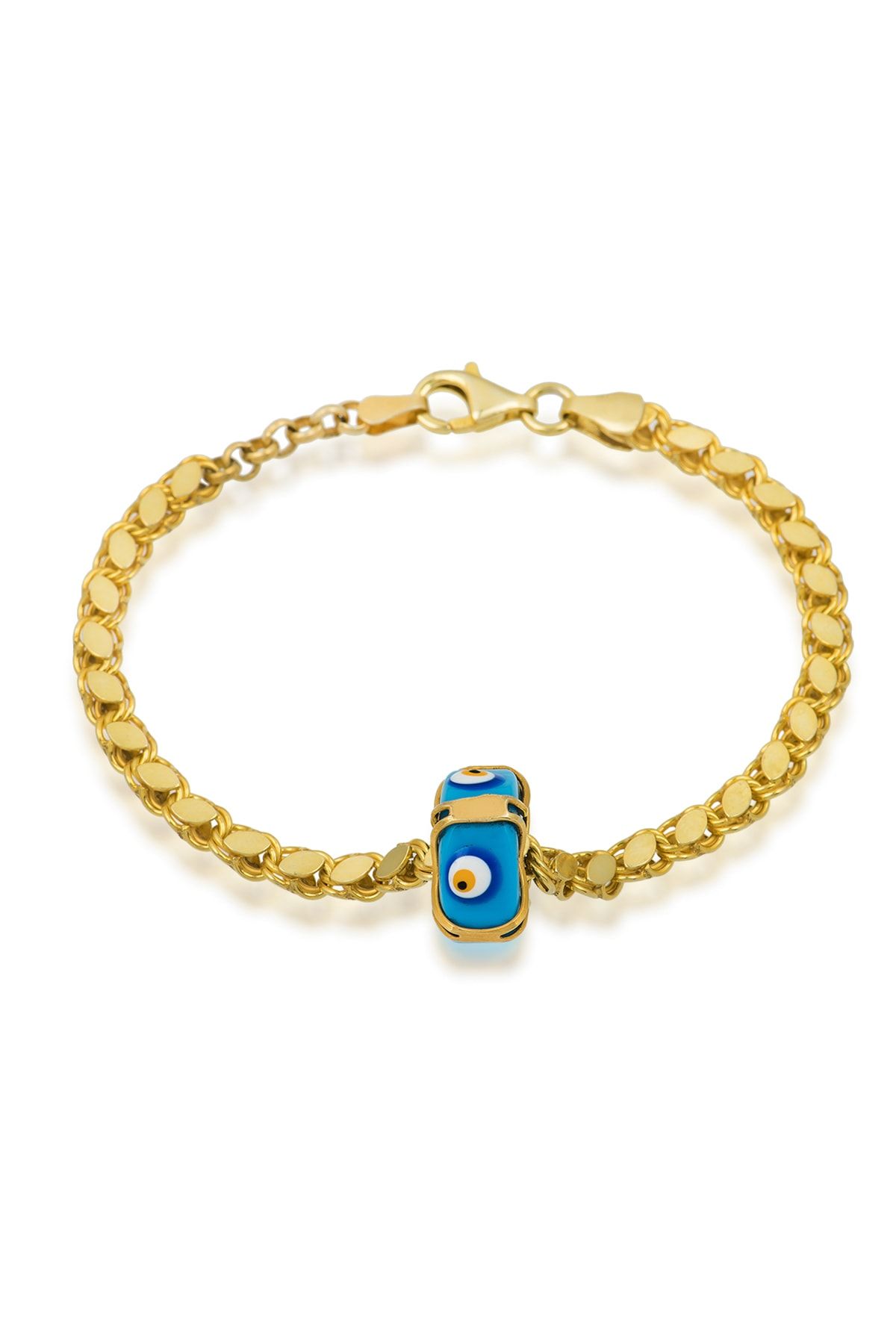 Arpa Zincirli Süryani Gözlü Nazar Bileklik - Altın Kaplama 925 Ayar Gümüş Uvps200001
