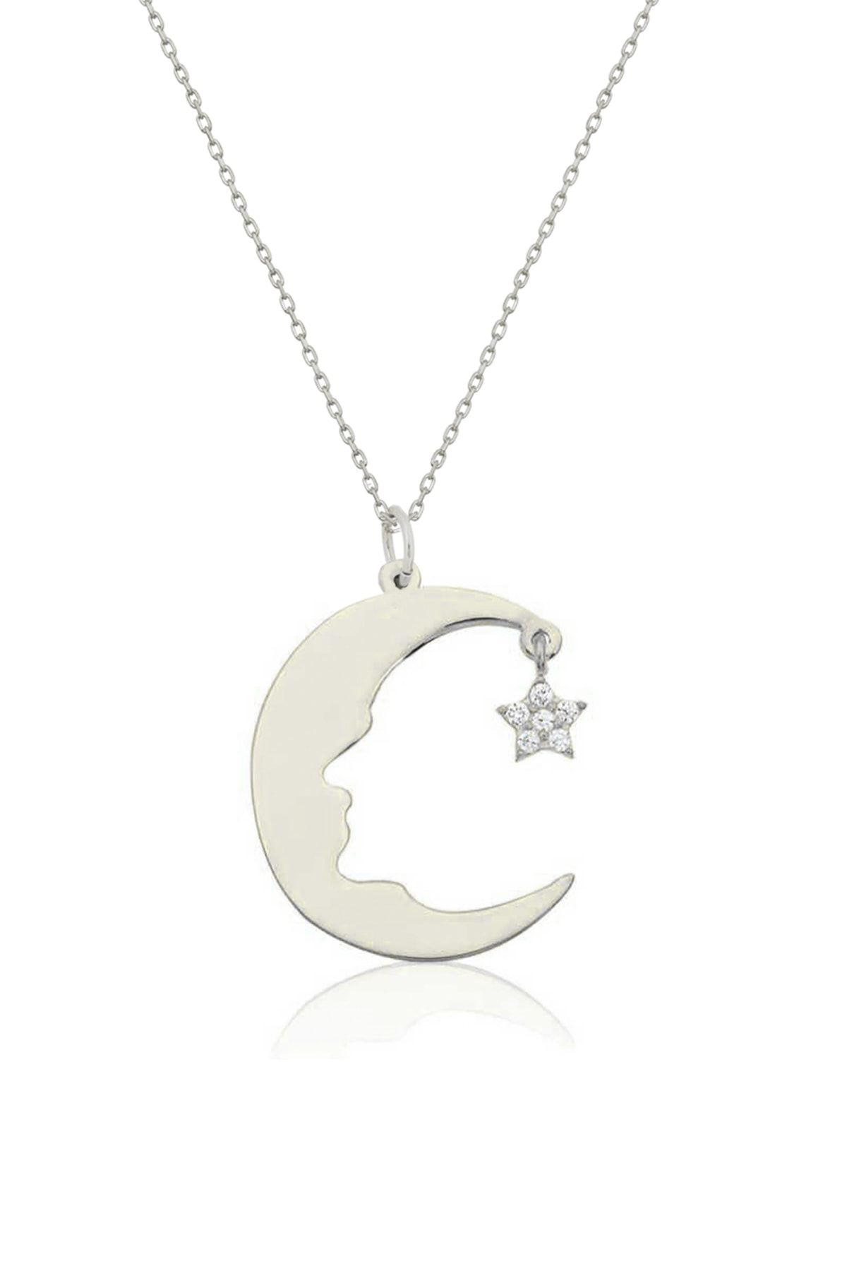 Atatürk Silüeti Ay Yıldız Nano Taşlı Gümüş Kadın Kolye Uvps100068