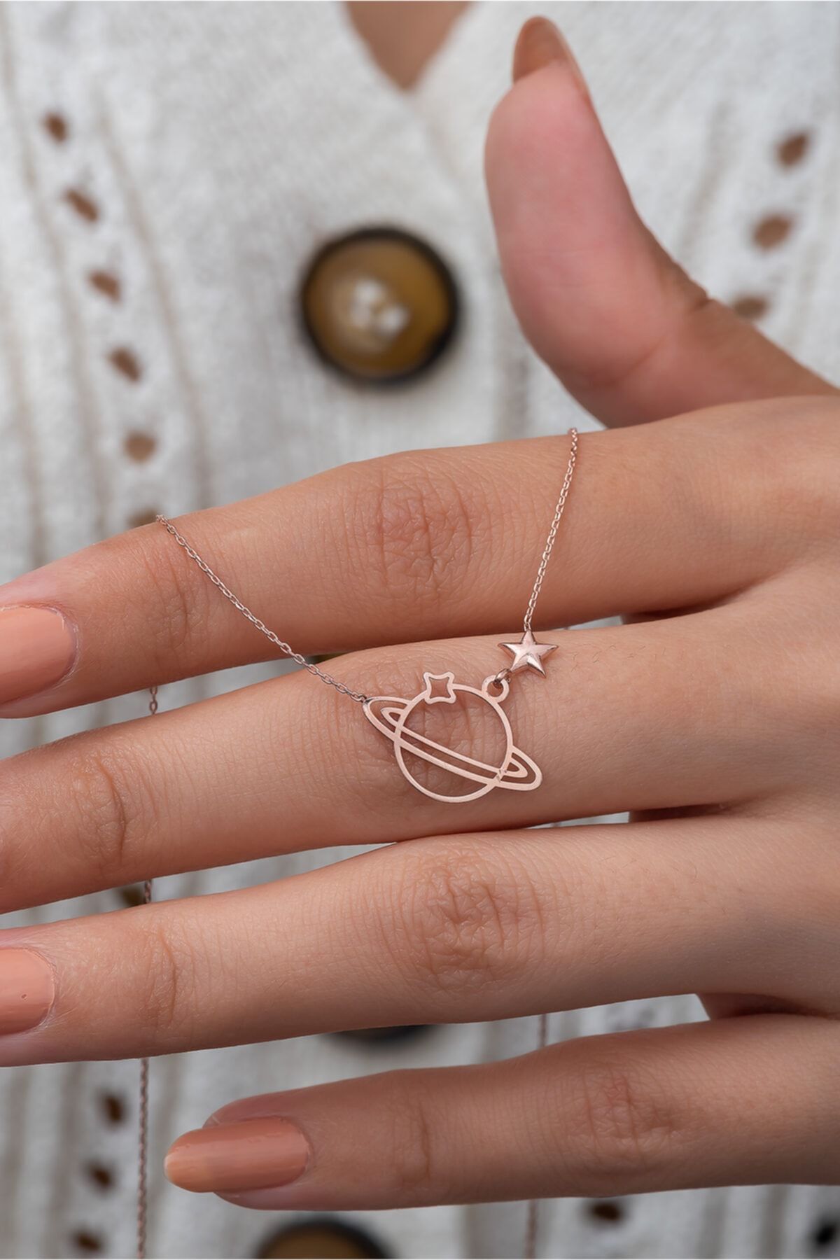 Büyük Boy Gezegen Kolye Rose Altın Kaplama 925 Ayar Gümüş Uvps100863