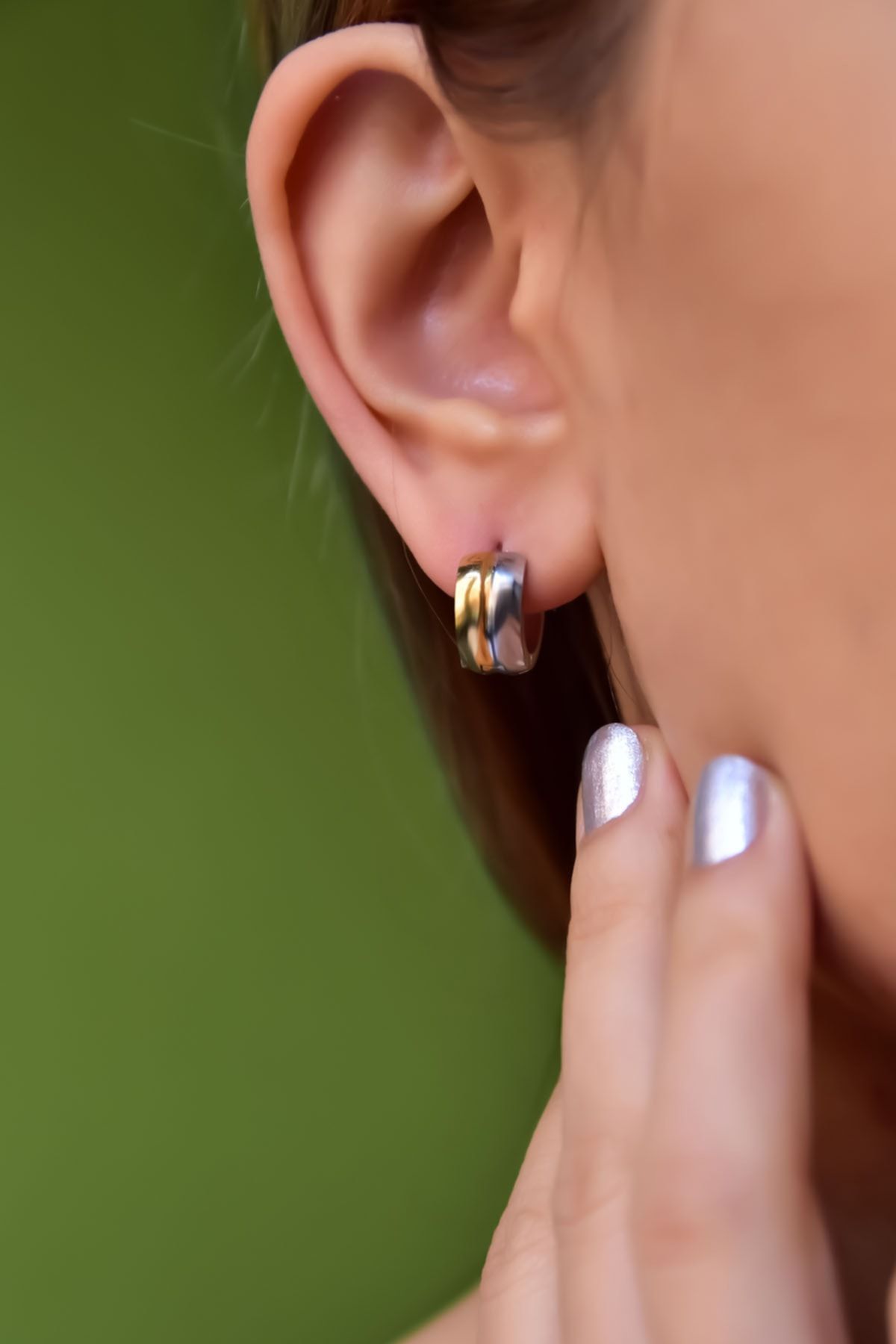 Çelik Beyaz-sarı Halka Küpe