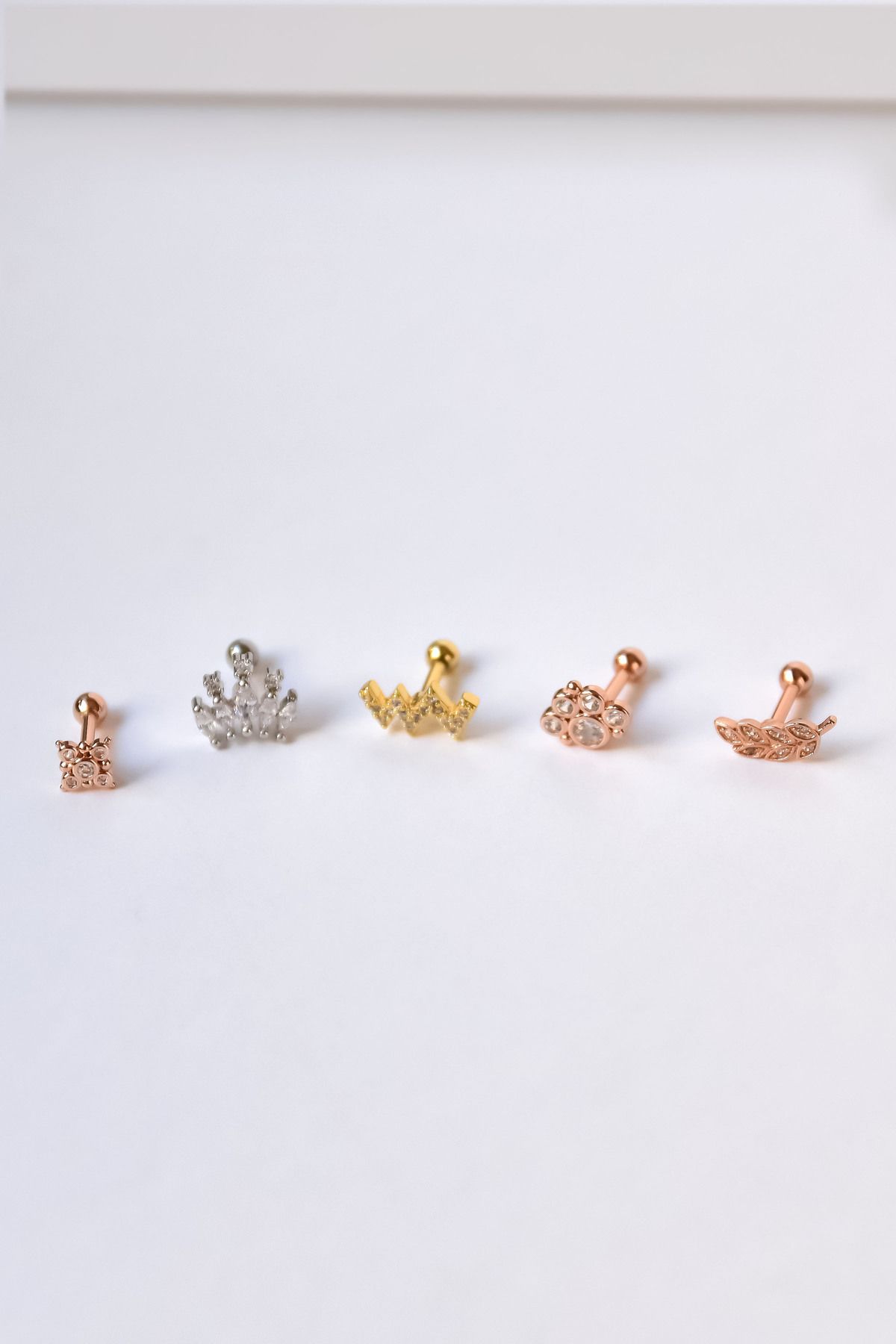 Çelik Gold-Rodyum Kaplama Çelik Tragus 5'li Küpe Kombin3