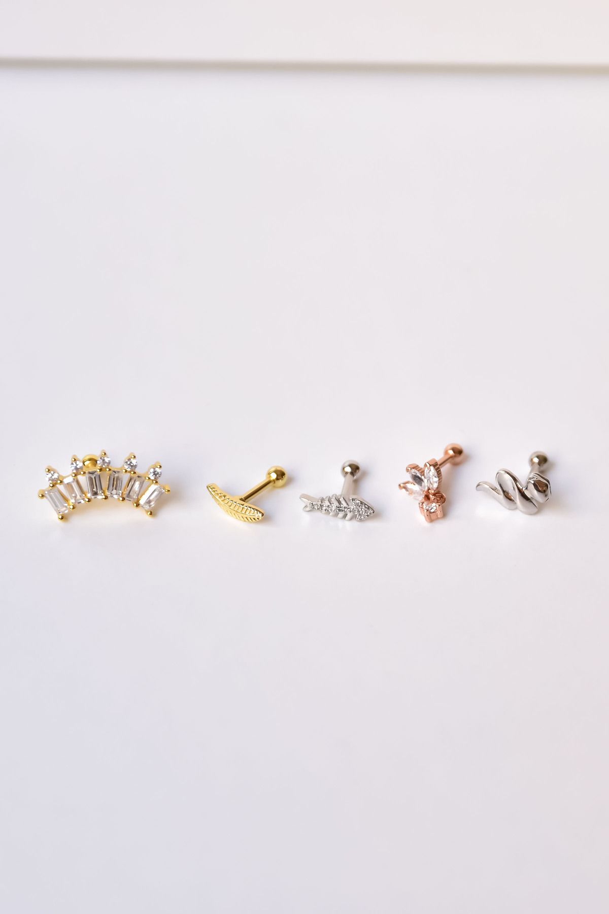 Çelik Gold-Rodyum Kaplama Çelik Tragus 5'li Küpe Kombin4