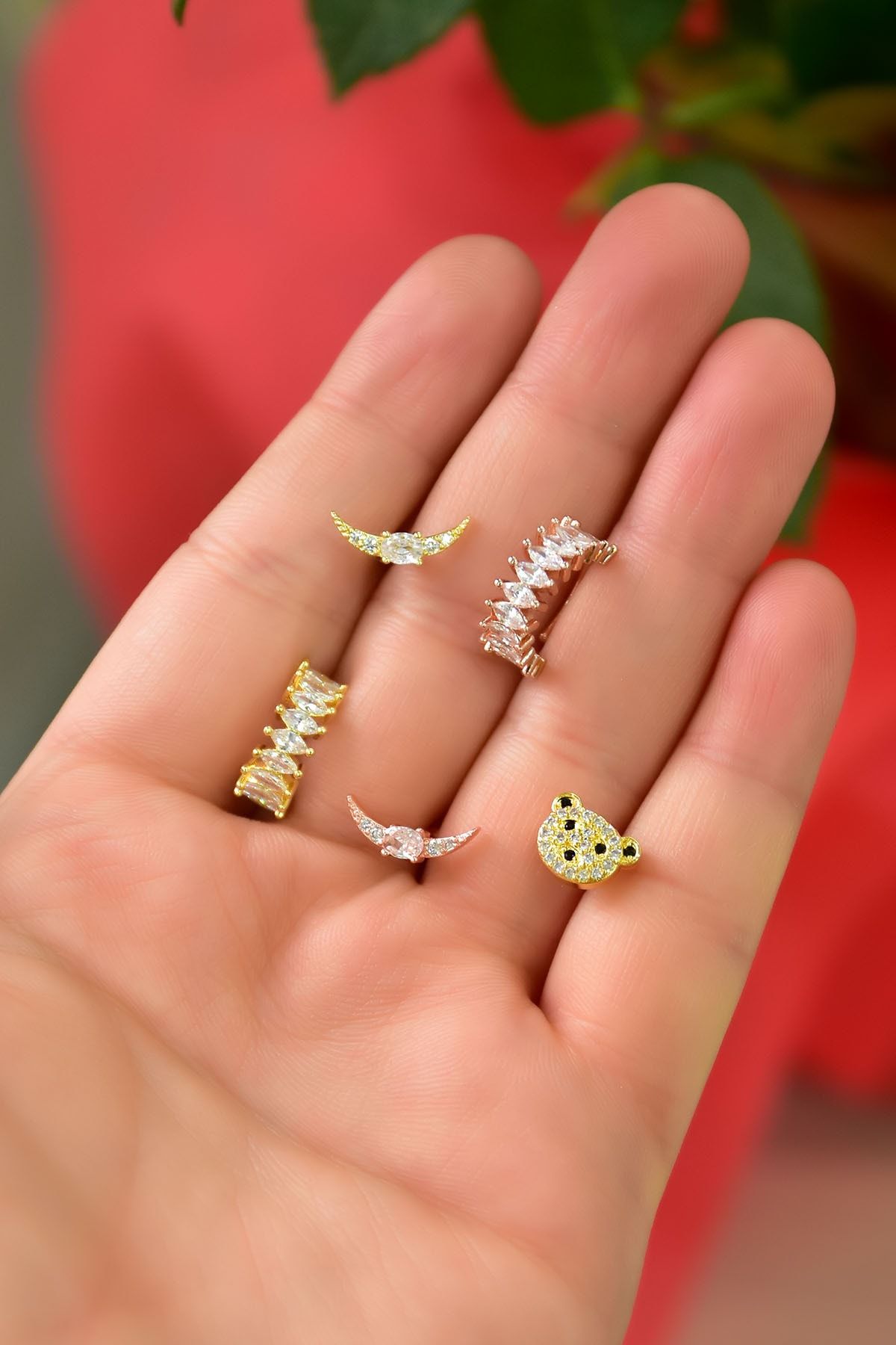 Çelik Üç Renkli 5'li Kombinli Tragus Küpe Model17