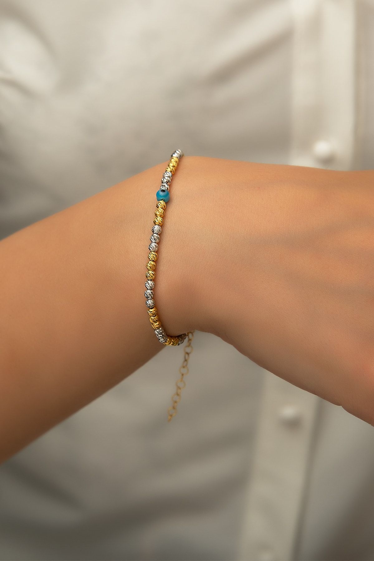 Dorica Toplu Nazar Gözlü Iki Renkli Fantezi 925 Ayar Gümüş Bileklik - Uvps200118