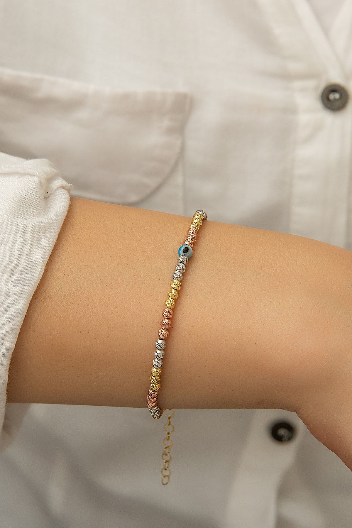 Dorica Toplu Nazar Gözlü Üç Renkli Fantezi 925 Ayar Gümüş Bileklik - Uvps200119