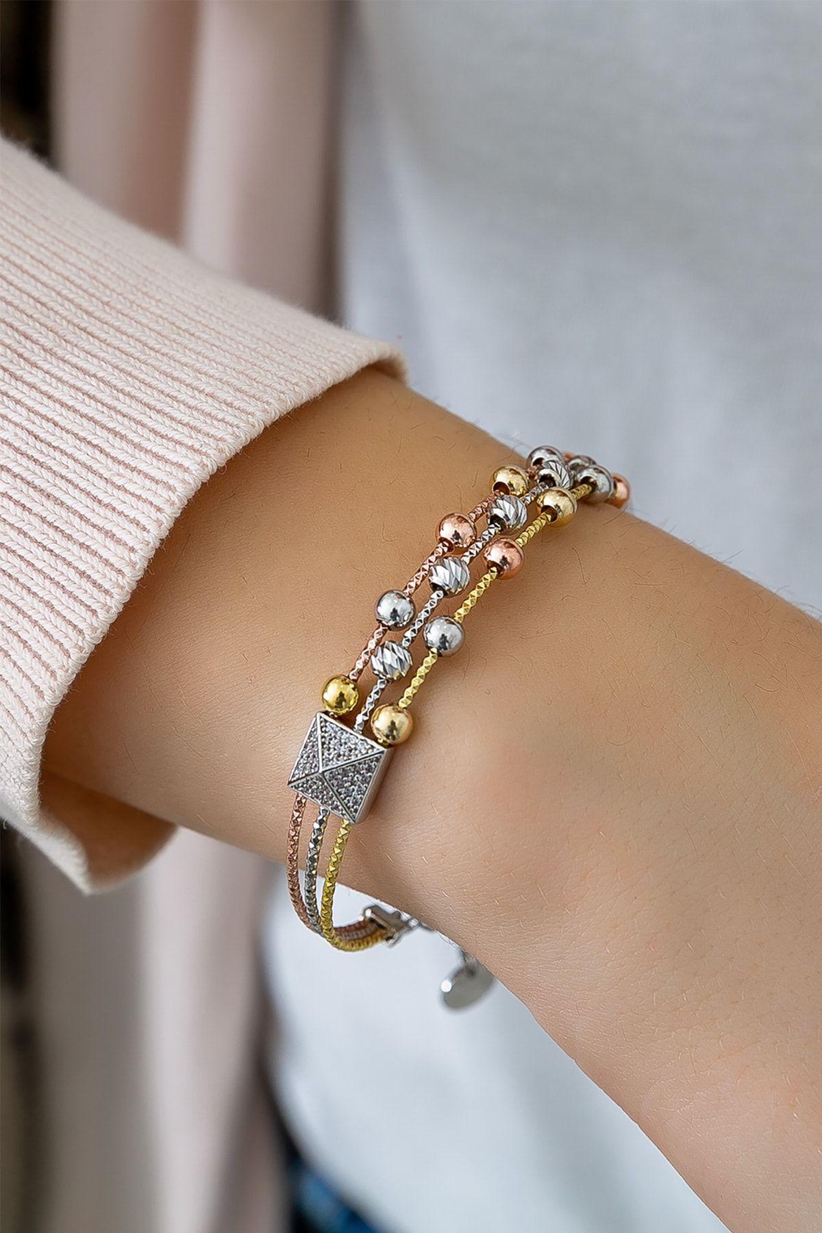 Dorica Toplu Renkli Fantezi 925 Ayar Gümüş Bileklik - Uvps200044