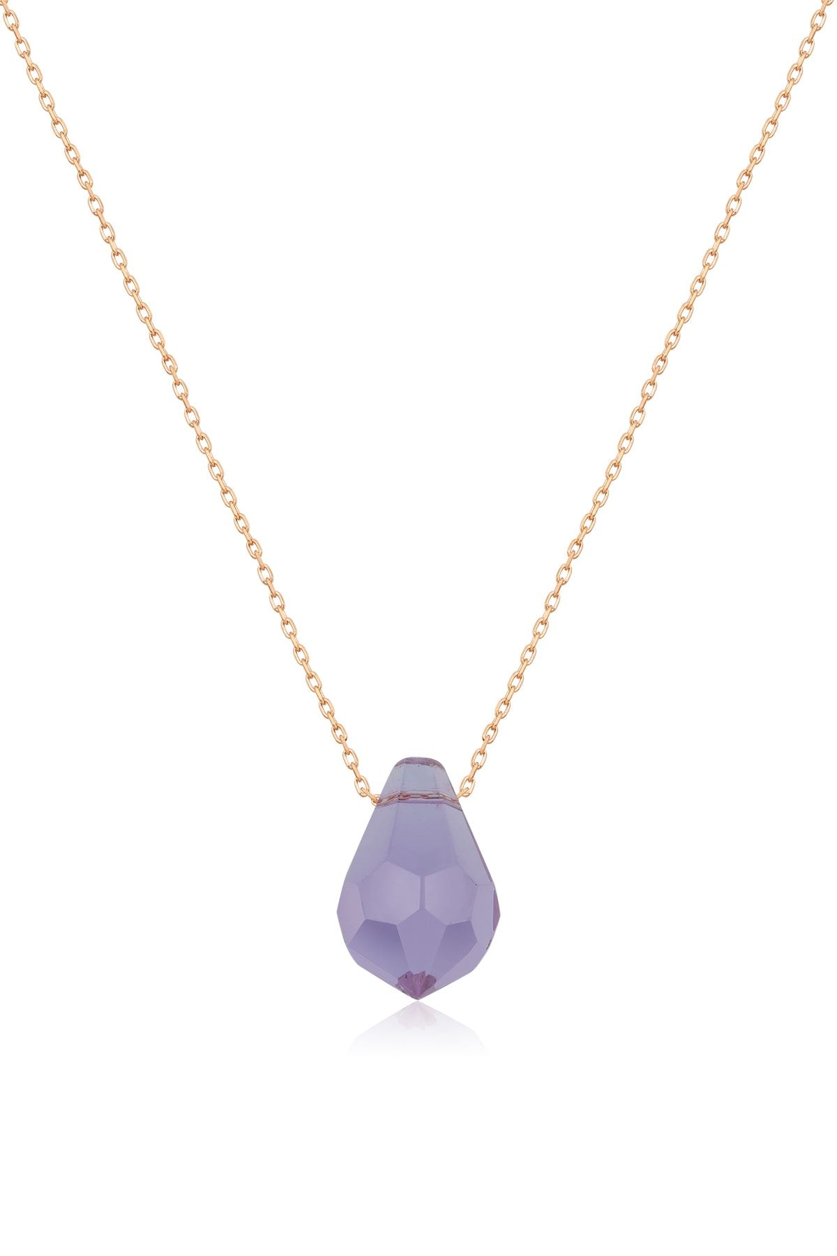 Fasetli Kesim Üç Boyutlu Lila Damla Kolye - 925 Ayar Gümüş Zincir - UVPS100270