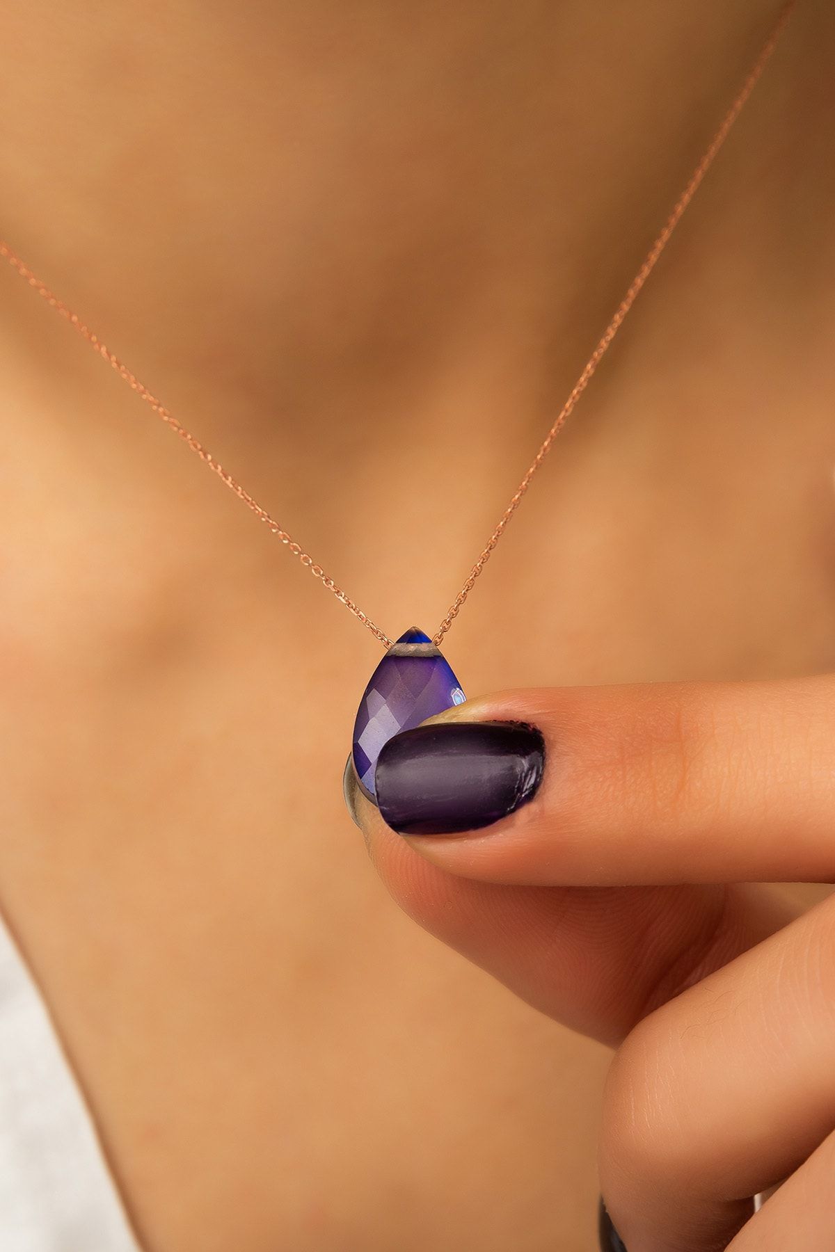 Gümüş His Taşı Kolye. 925 Ayar Gümüş Zincir Kolye.Isıya göre değişen renkli kolye.rose.gold.rodaj.