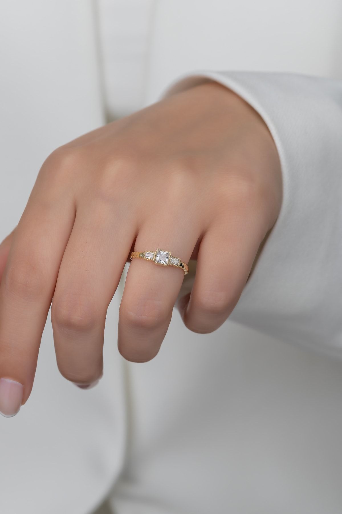 Gümüş Prenses Yüzük. Renkli Taşlı Ayarlanabilir Ölçü. Altın Kaplama 925 Ayar Gümüş