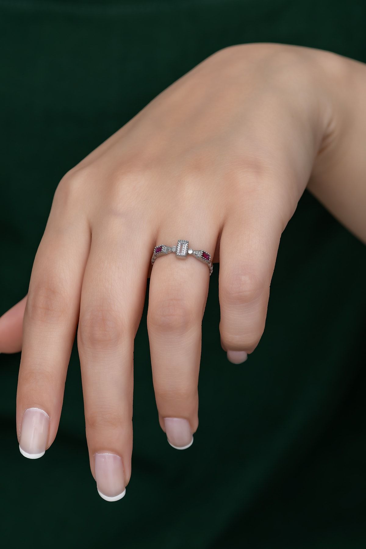 Gümüş Prenses Yüzük. Renkli Taşlı Ayarlanabilir Ölçü. Rodyum Kaplama 925 Ayar Gümüş