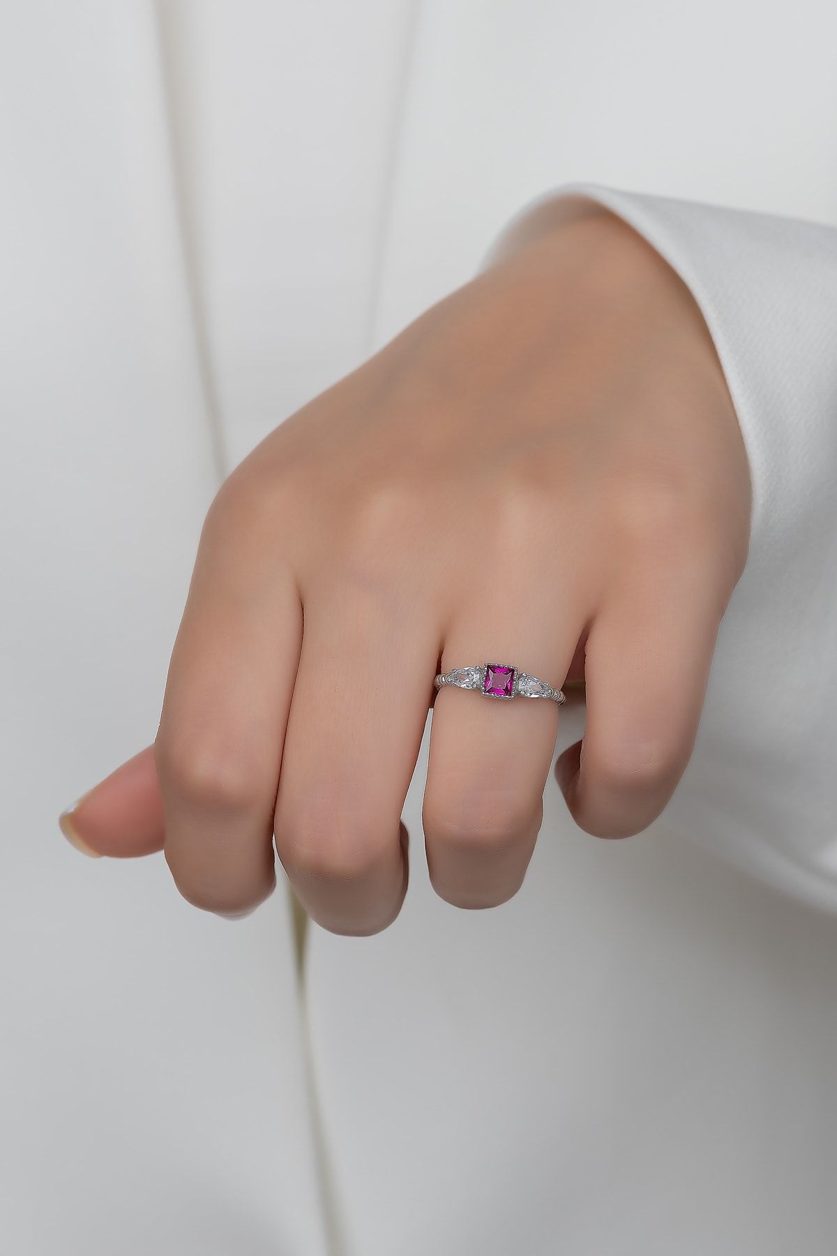 Gümüş Prenses Yüzük. Renkli Taşlı Ayarlanabilir Ölçü. Rodyum Kaplama 925 Ayar Gümüş