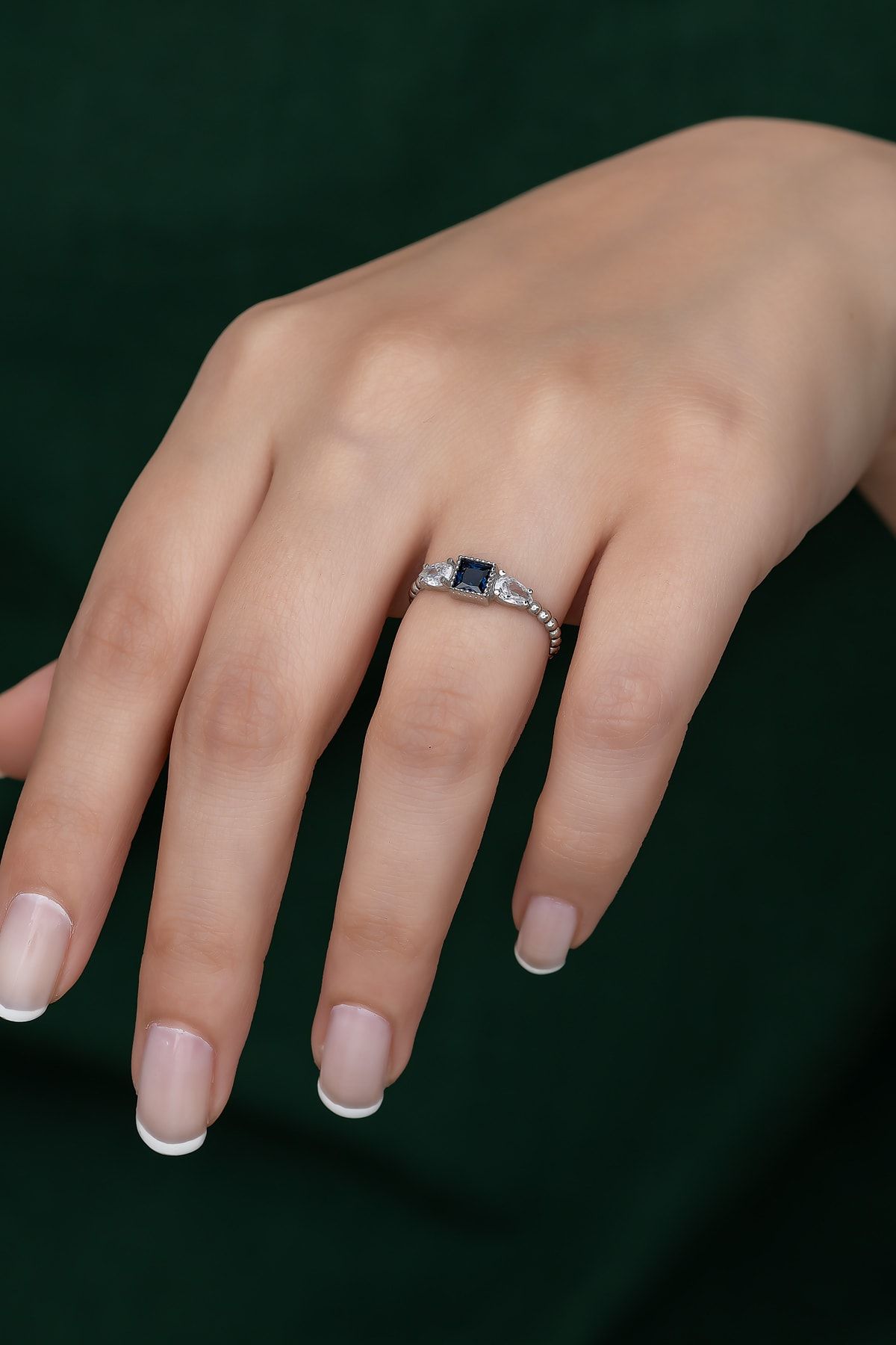 Gümüş Prenses Yüzük. Renkli Taşlı Ayarlanabilir Ölçü. Rodyum Kaplama 925 Ayar Gümüş