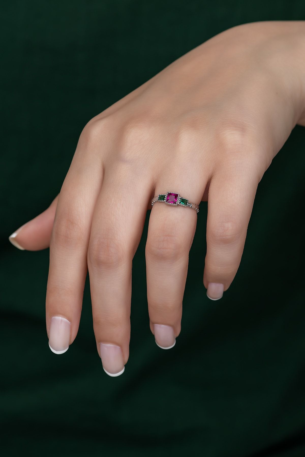 Gümüş Prenses Yüzük. Renkli Taşlı Ayarlanabilir Ölçü. Rodyum Kaplama 925 Ayar Gümüş