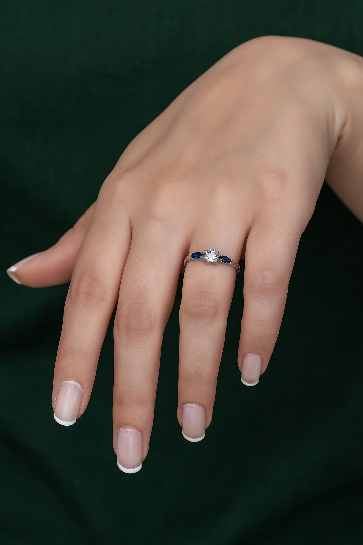 Gümüş Prenses Yüzük. Renkli Taşlı Ayarlanabilir Ölçü. Rodyum Kaplama 925 Ayar Gümüş