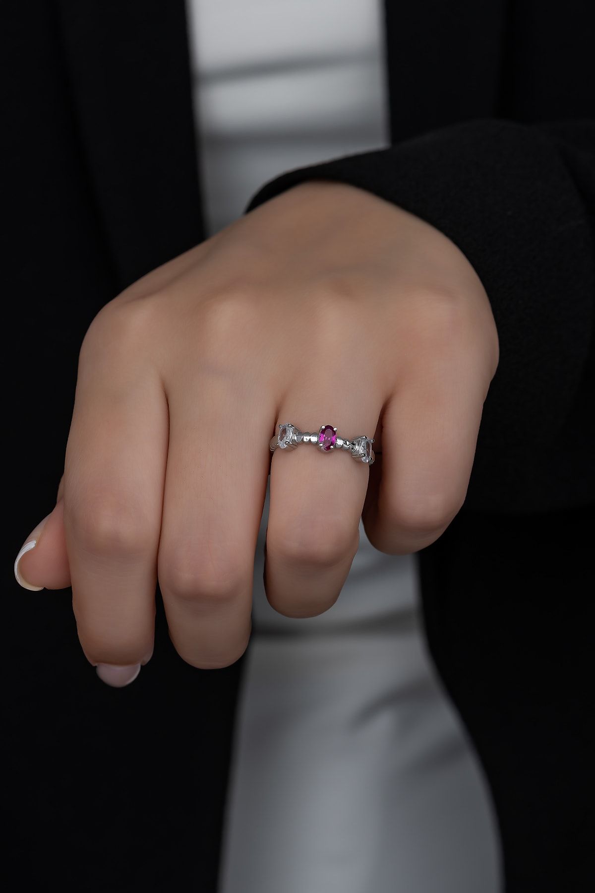 Gümüş Prenses Yüzük. Renkli Taşlı Ayarlanabilir Ölçü. Rodyum Kaplama 925 Ayar Gümüş