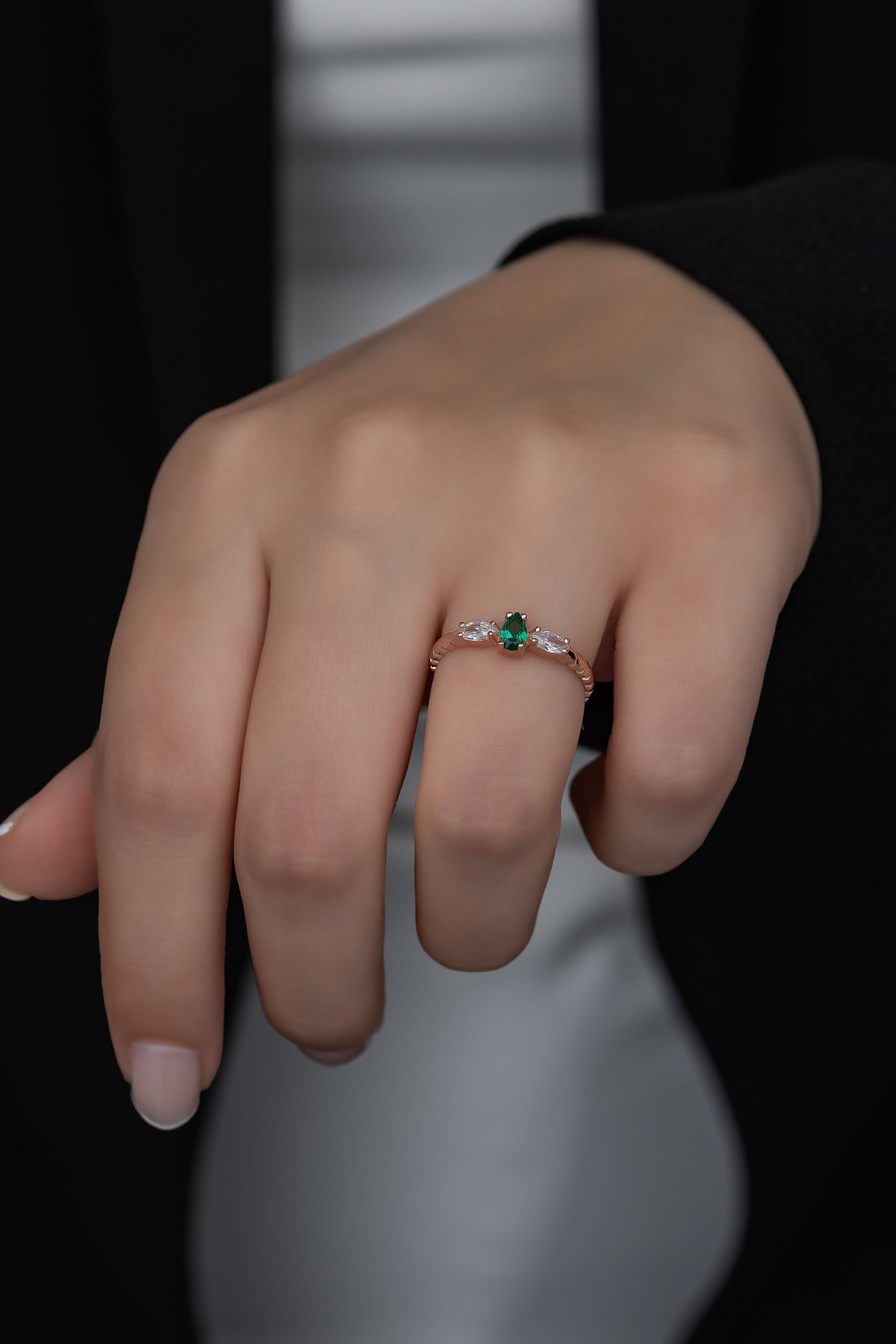 Gümüş Prenses Yüzük. Renkli Taşlı Ayarlanabilir Ölçü. Rose Gold Kaplama 925 Ayar Gümüş