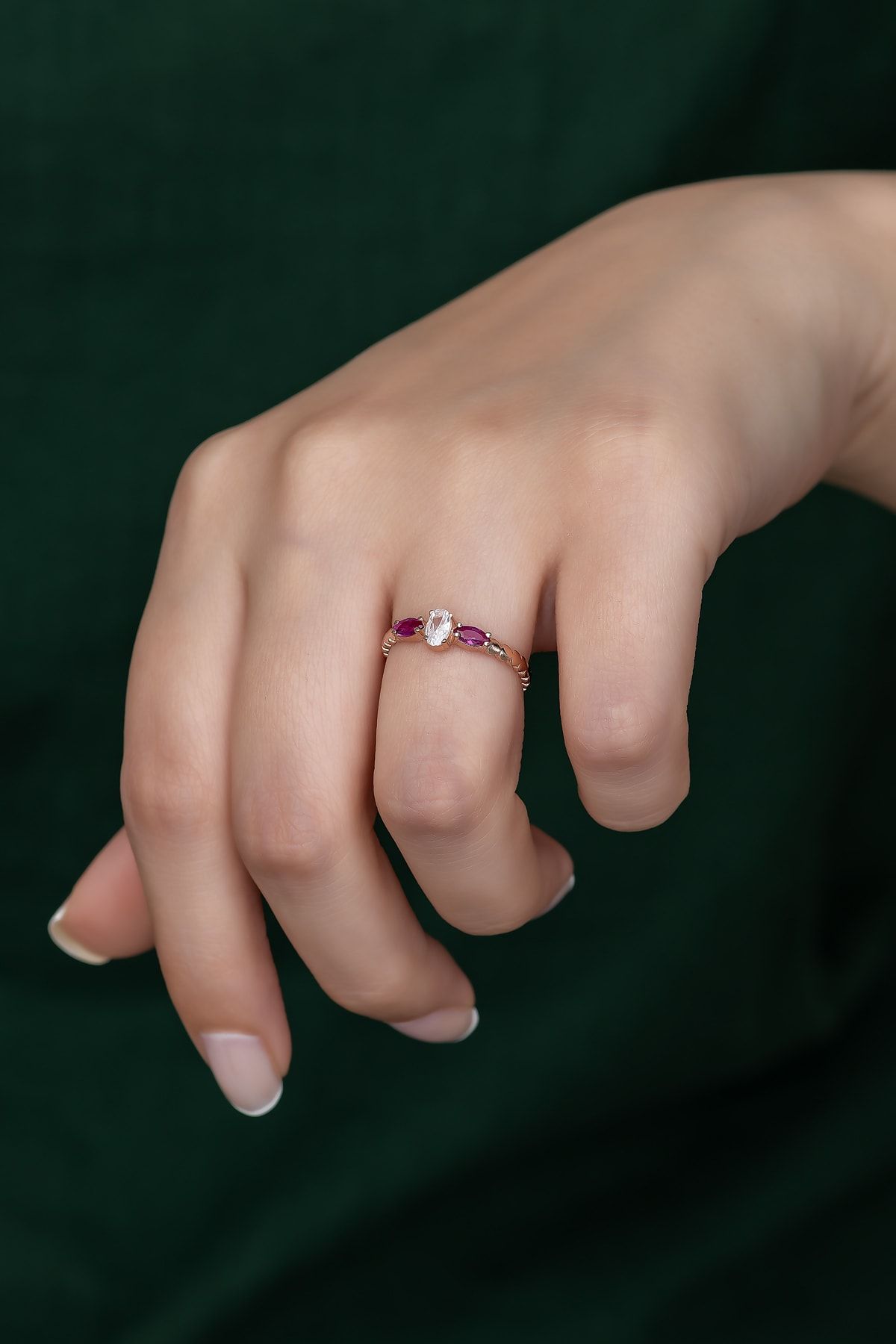 Gümüş Prenses Yüzük. Renkli Taşlı Ayarlanabilir Ölçü. Rose Gold Kaplama 925 Ayar Gümüş