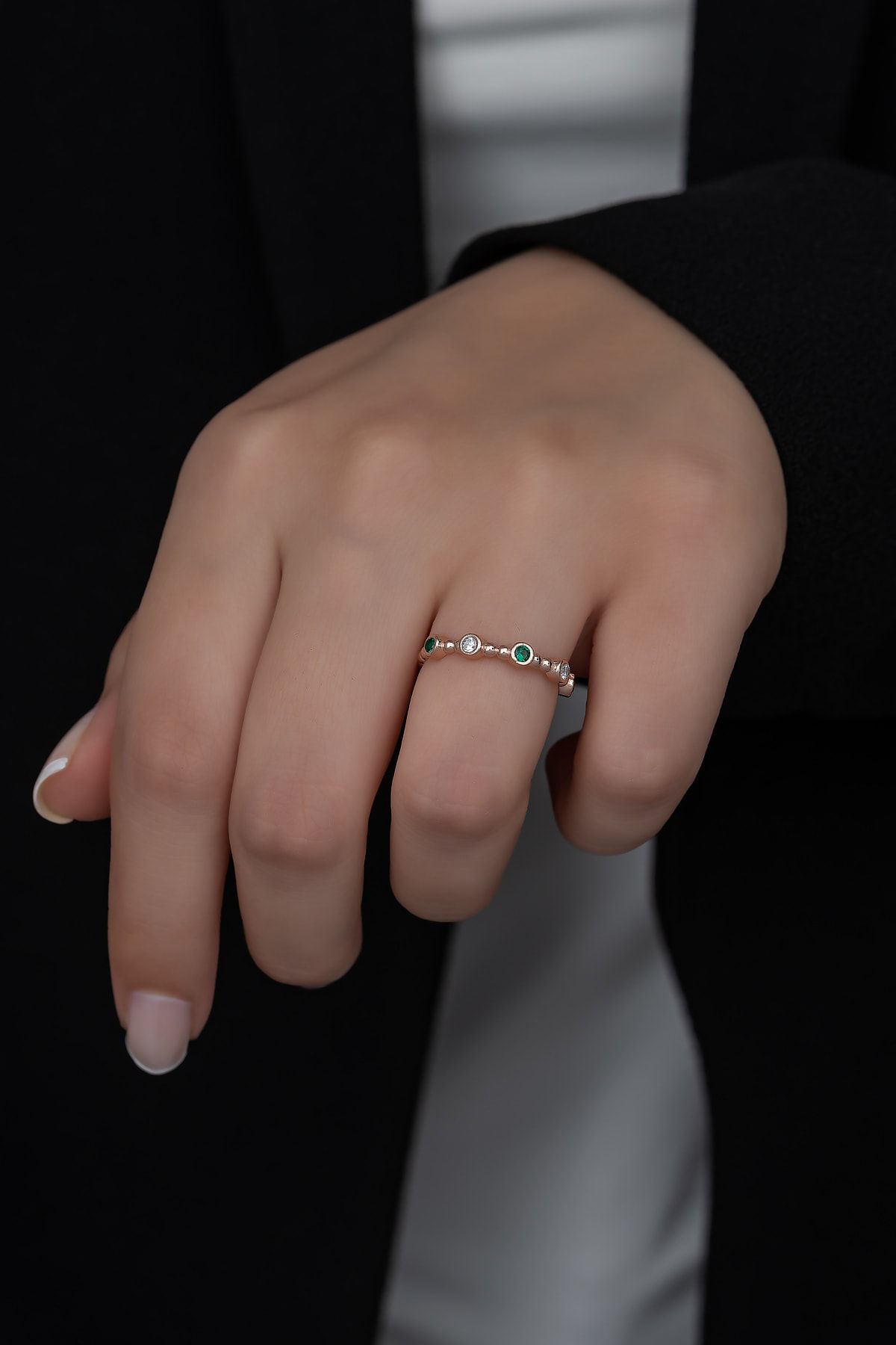 Gümüş Prenses Yüzük. Renkli Taşlı Ayarlanabilir Ölçü. Rose Gold Kaplama 925 Ayar Gümüş