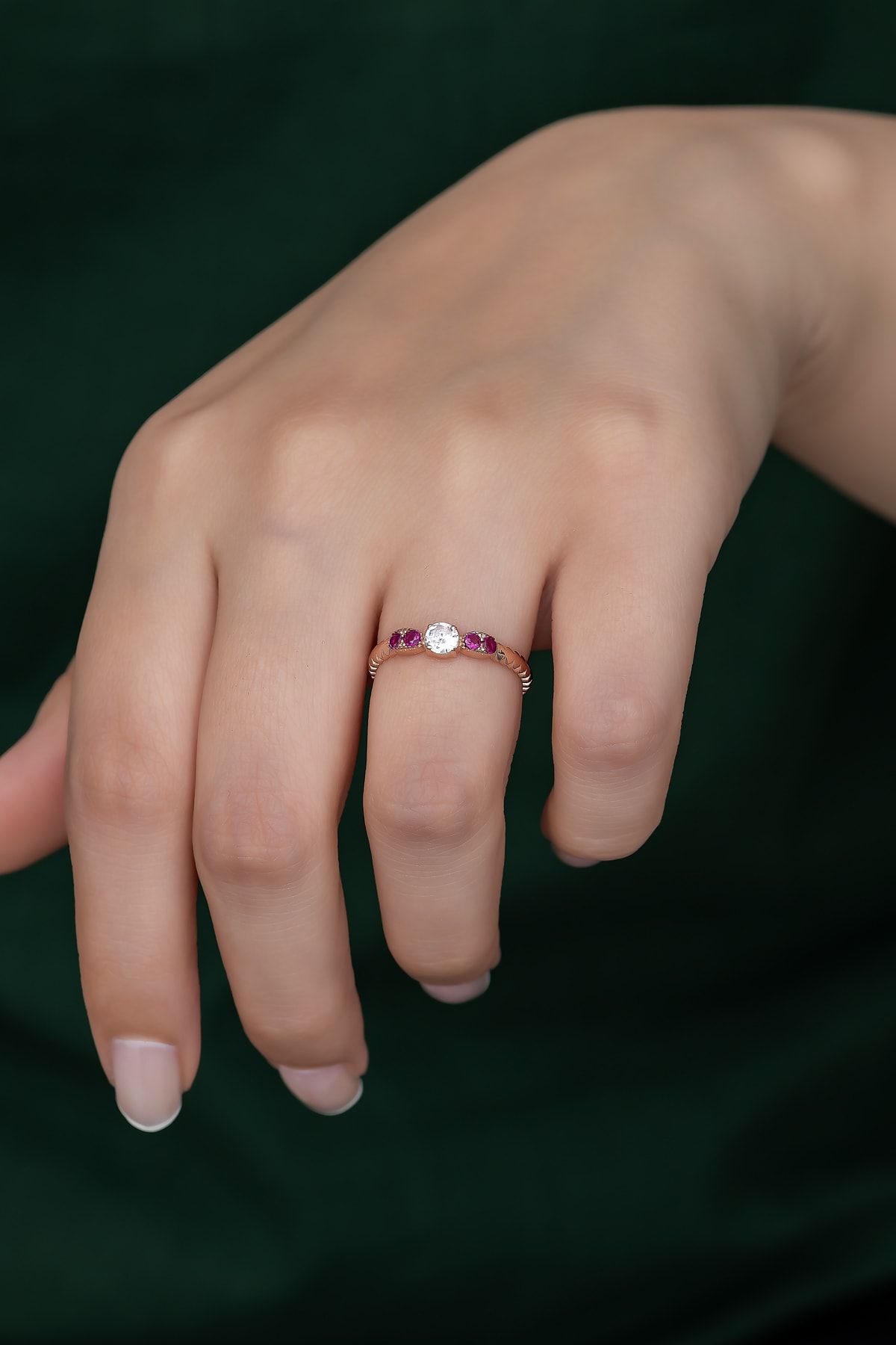 Gümüş Prenses Yüzük. Renkli Taşlı Ayarlanabilir Ölçü. Rose Gold Kaplama 925 Ayar Gümüş