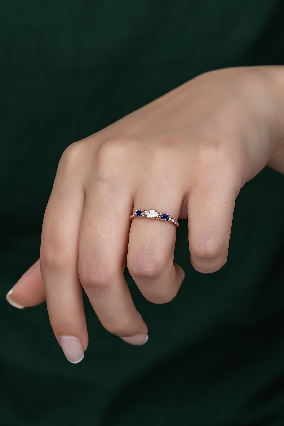 Gümüş Prenses Yüzük. Renkli Taşlı Ayarlanabilir Ölçü. Rose Gold Kaplama 925 Ayar Gümüş