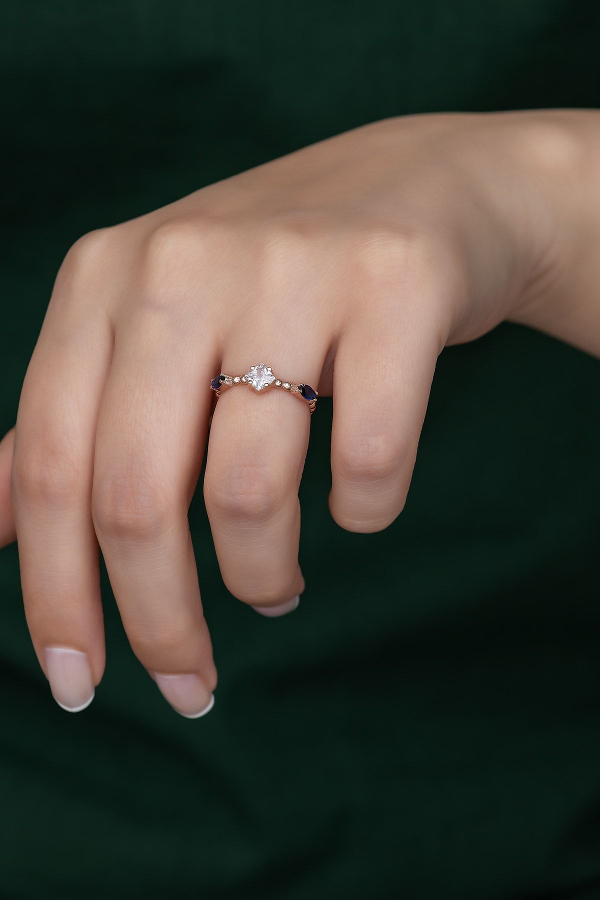 Gümüş Prenses Yüzük. Renkli Taşlı Ayarlanabilir Ölçü. Rose Gold Kaplama 925 Ayar Gümüş