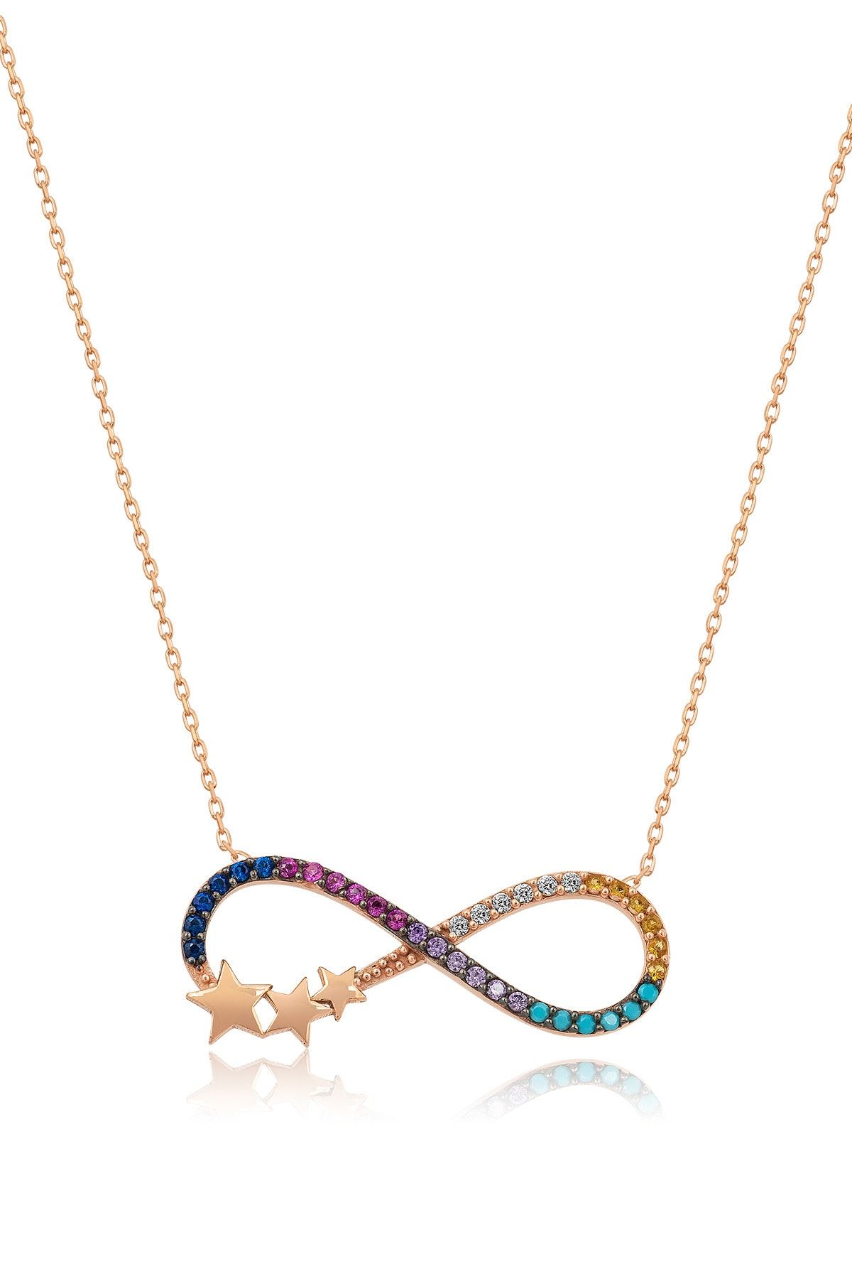 Gümüş Sonszuzluk Renkli Nano Taşlı Samanyolu Yıldız Kolye