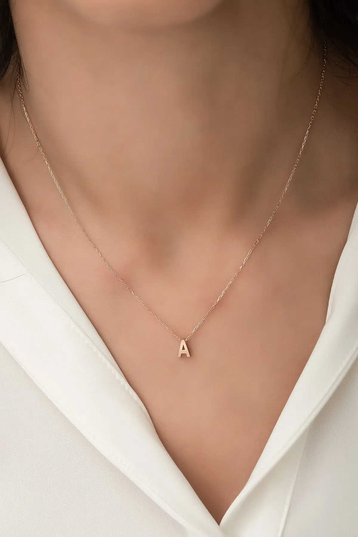 Harf Kolye. Üç Boyutlu A Harfi. Rose Altın Kaplama 925 Ayar Gümüş - Uvps100071