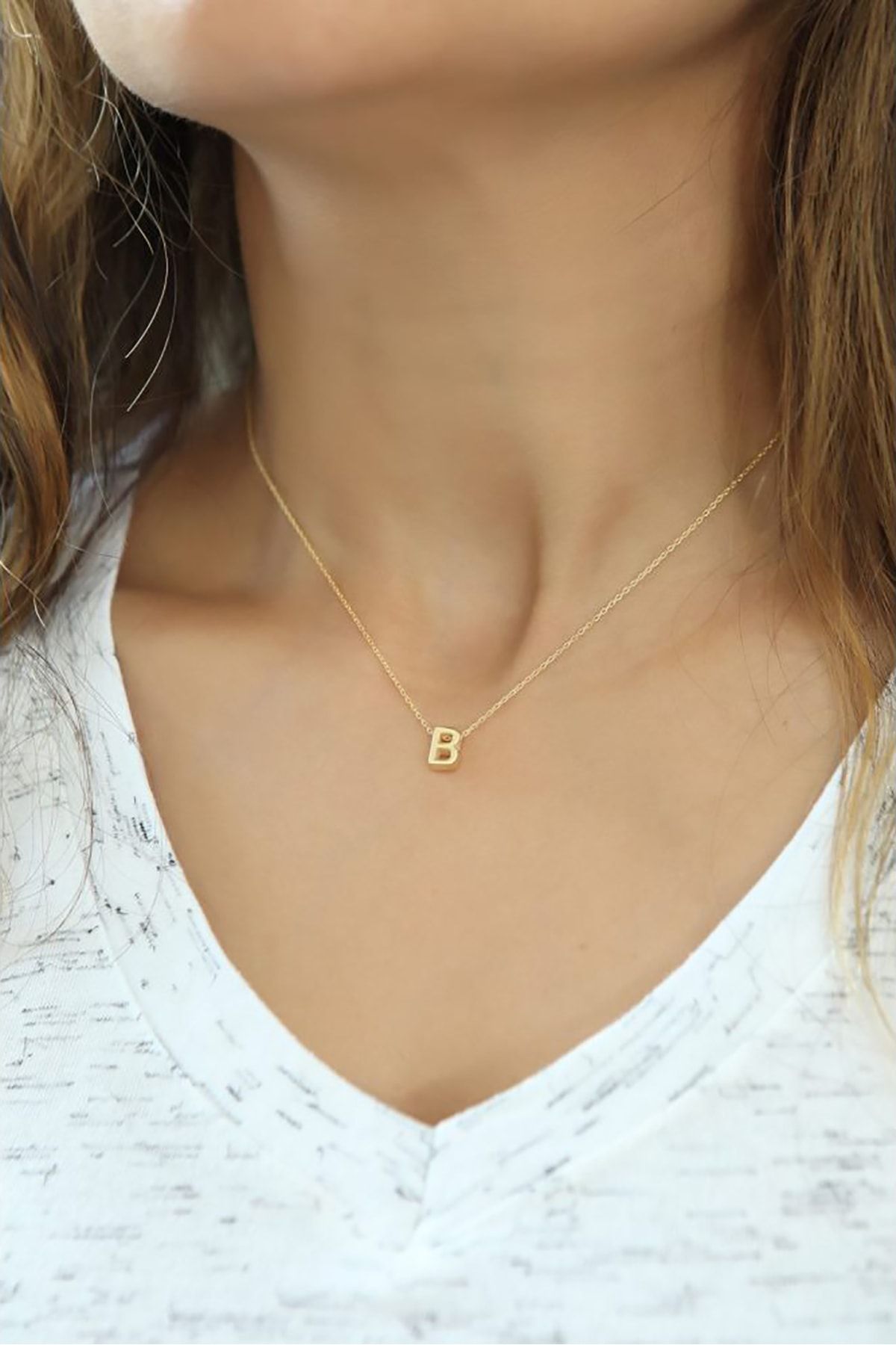 Harf Kolye. Üç Boyutlu B Harfi. Rose Altın Kaplama 925 Ayar Gümüş.