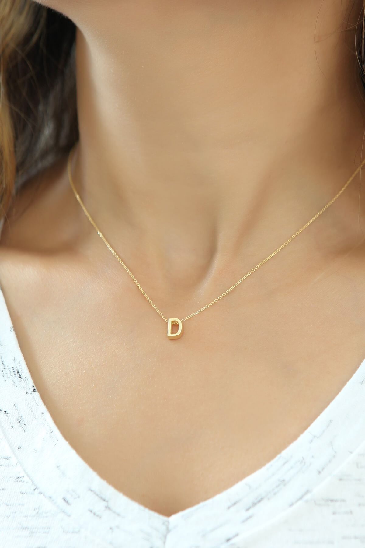 Harf Kolye. Üç Boyutlu D Harfi. Rose Altın Kaplama 925 Ayar Gümüş.