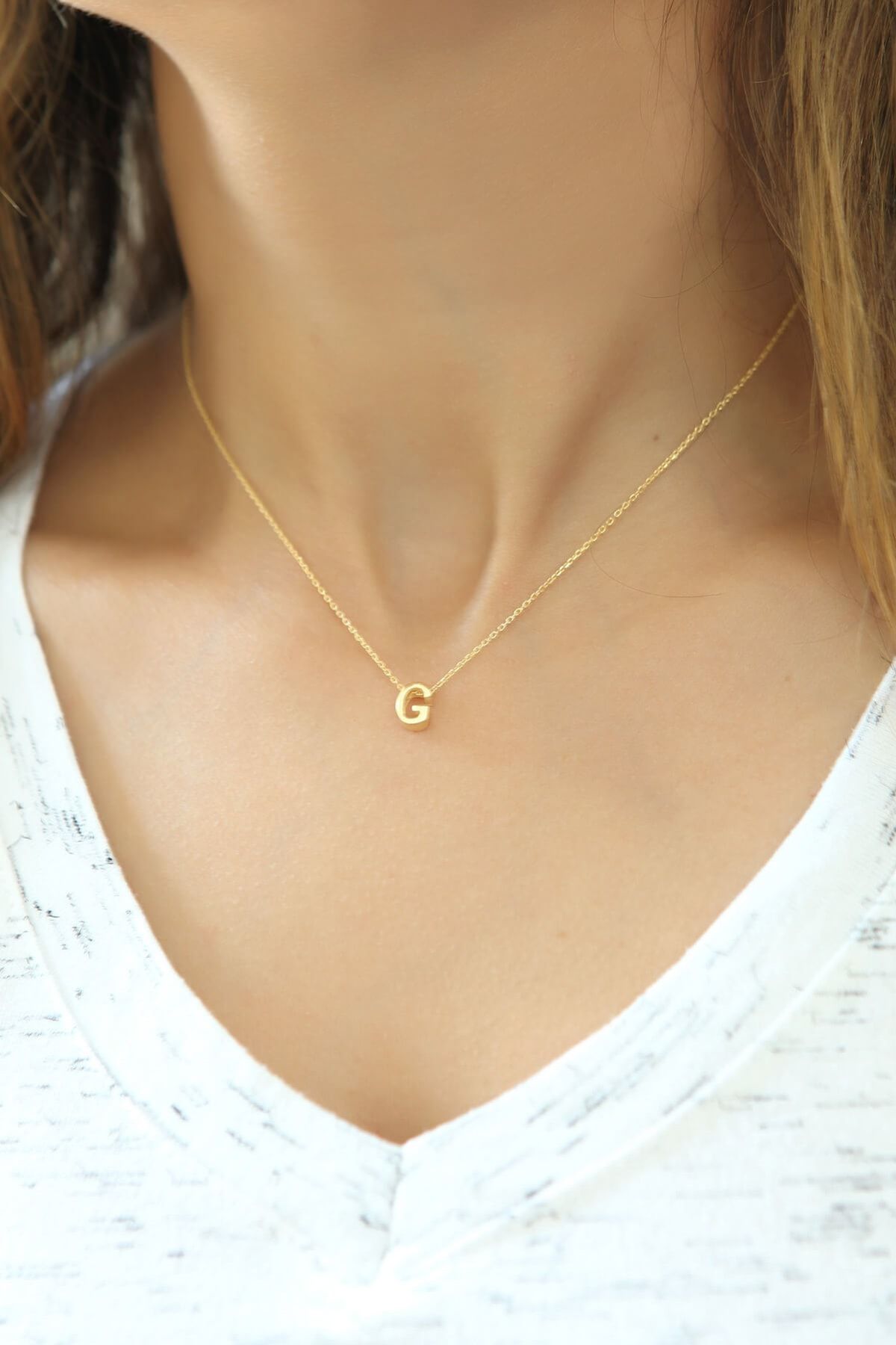 Harf Kolye. Üç Boyutlu G Harfi. Rose Altın Kaplama 925 Ayar Gümüş.