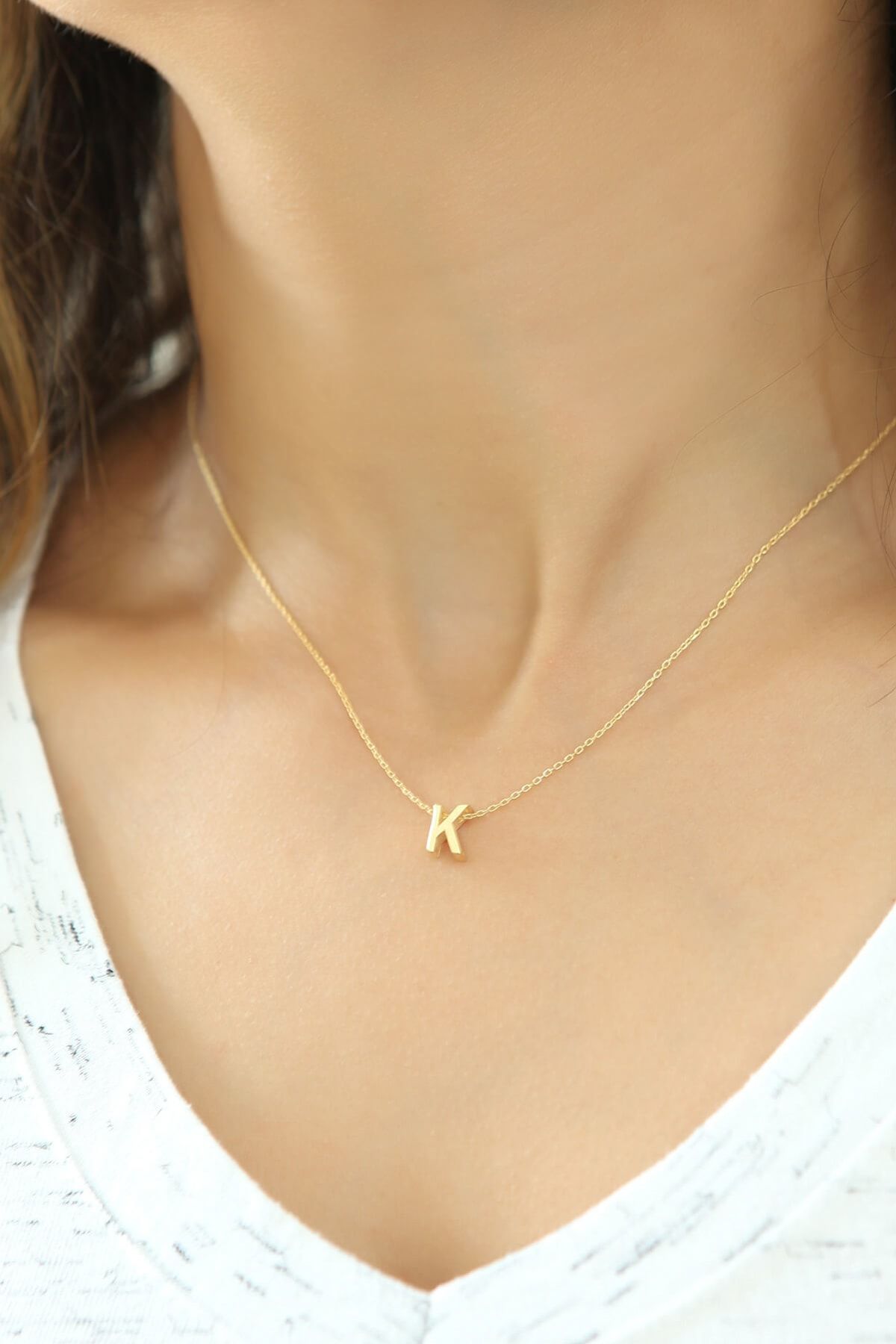 Harf Kolye. Üç Boyutlu K Harfi. Rose Altın Kaplama 925 Ayar Gümüş.