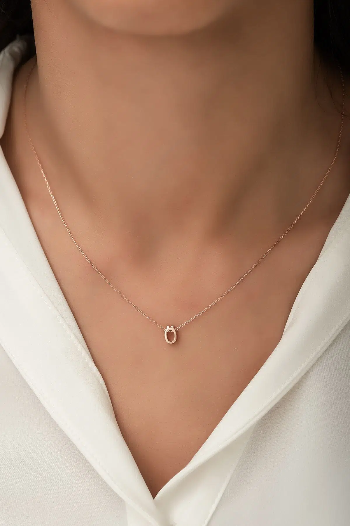 Harf Kolye. Üç Boyutlu Ö Harfi. Rose Altın Kaplama 925 Ayar Gümüş - Uvps100086