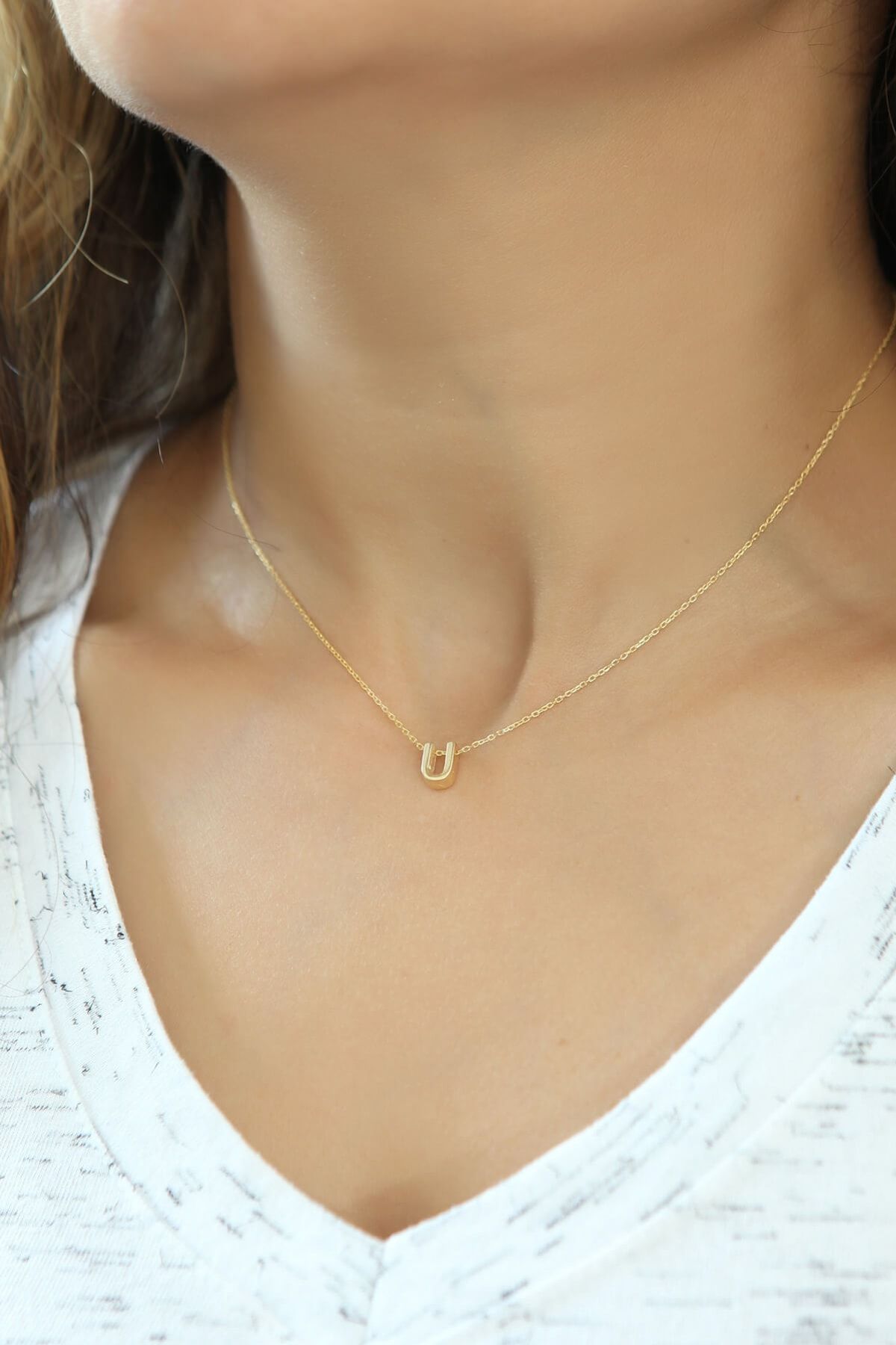 Harf Kolye. Üç Boyutlu U Harfi. Rose Altın Kaplama 925 Ayar Gümüş.