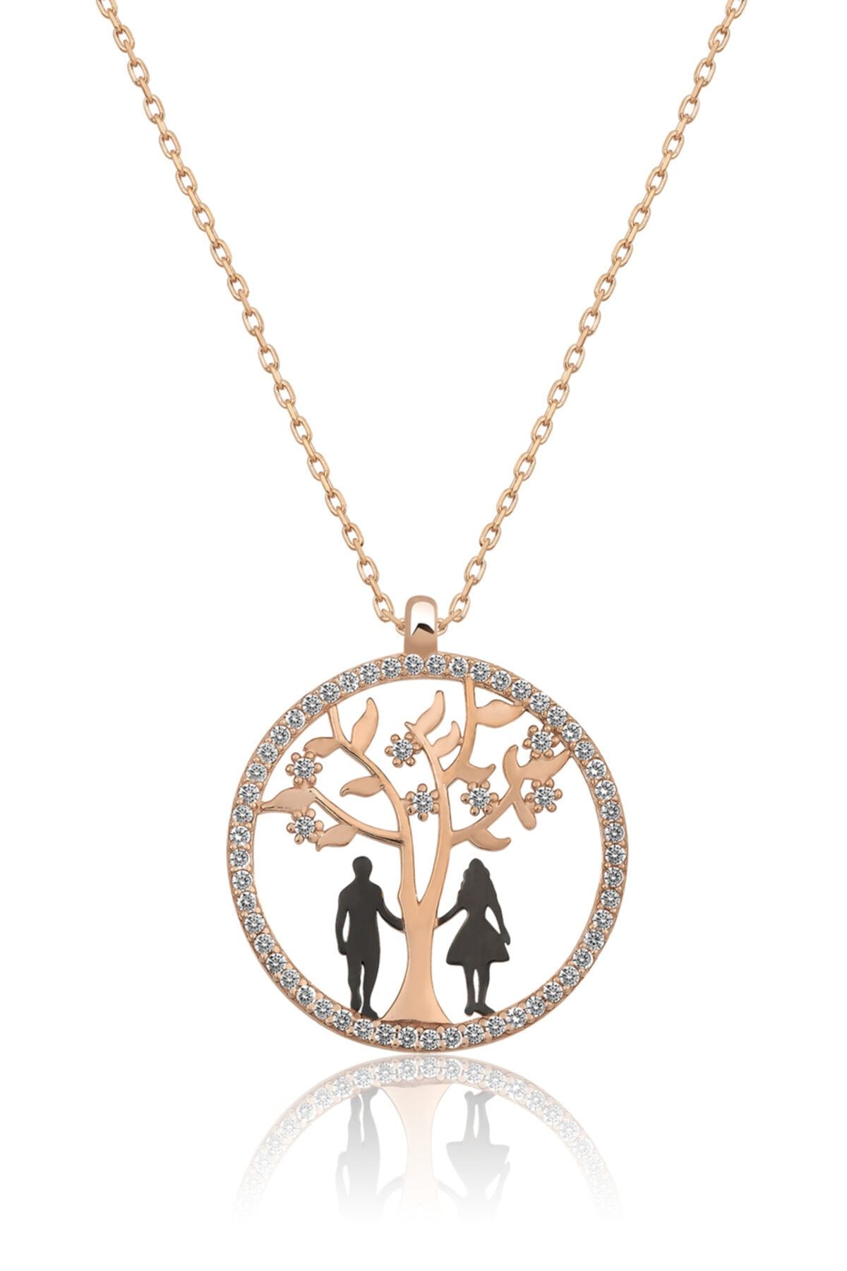 Hayat Ağacı Sevgili Aşk Kolye Rose Gold Kaplama 925 Ayar Gümüş Uvps100506