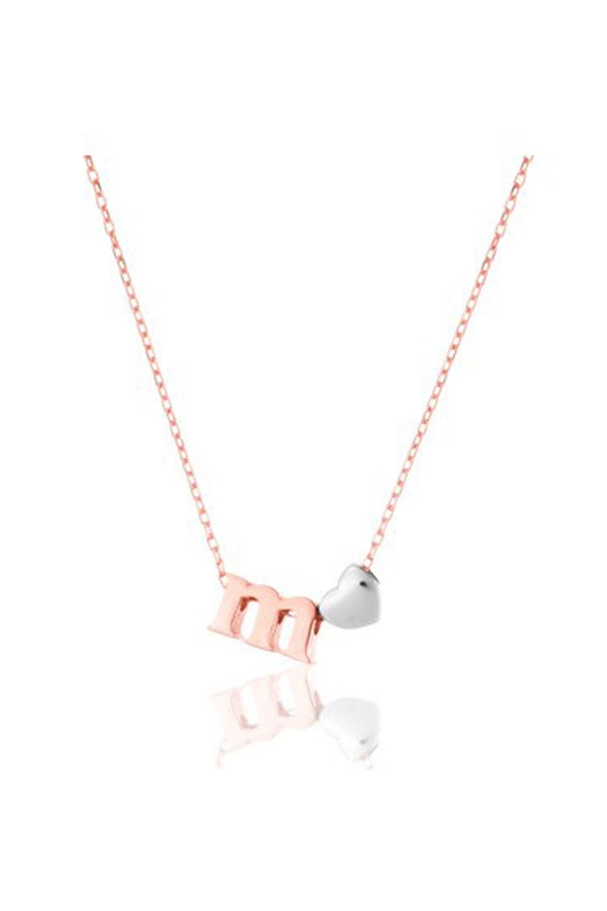 Kadın 925 Ayar Gümüş Üç Boyutlu M Harfi Kalp Kolye