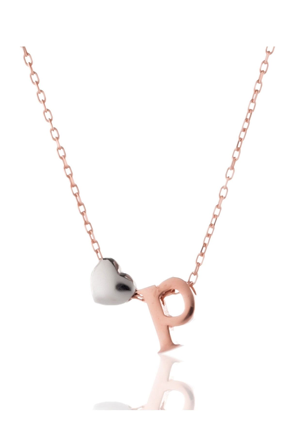 Kadın 925 Ayar Gümüş Üç Boyutlu P Harfi Kalp Kolye