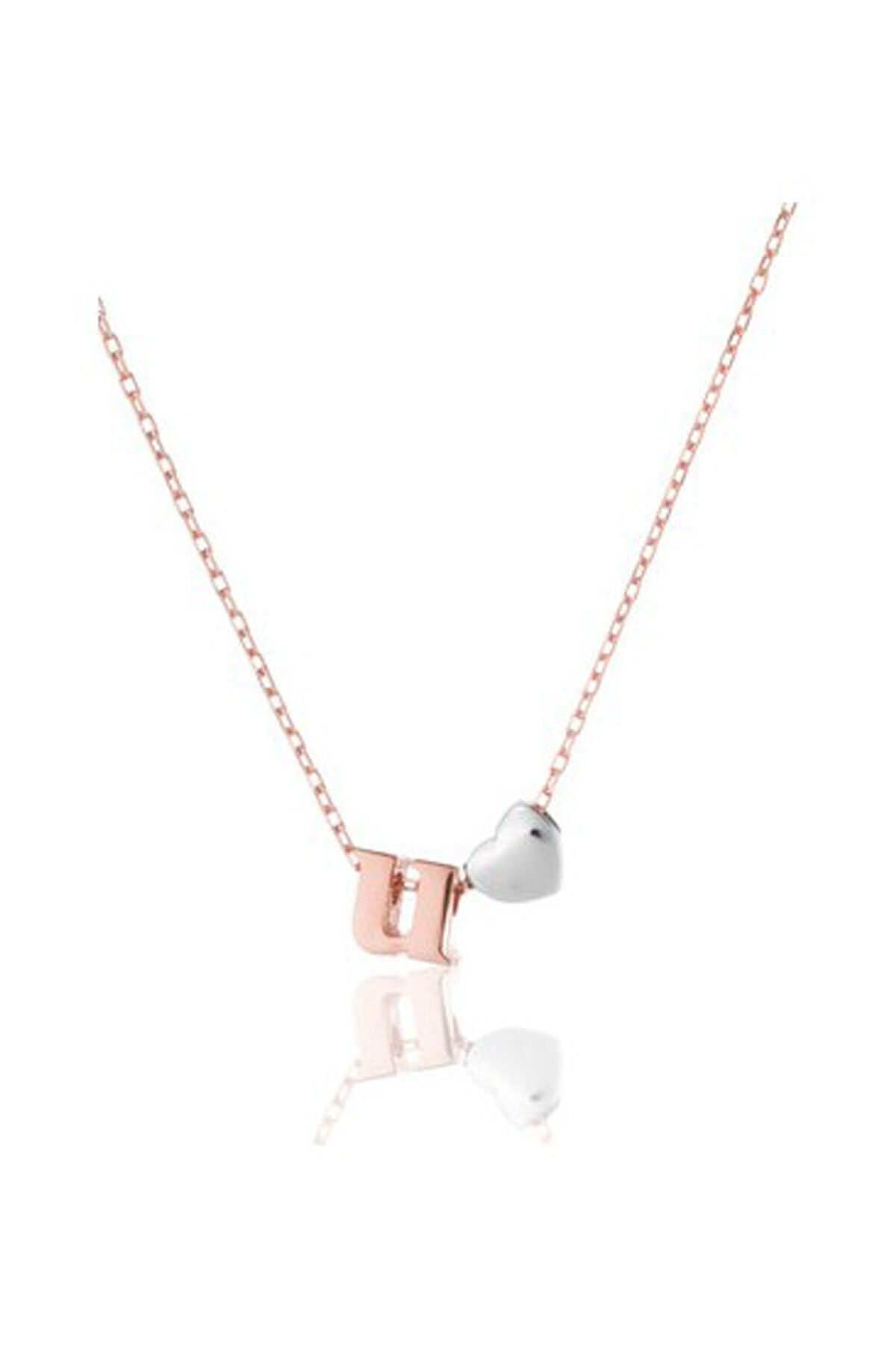 Kadın 925 Ayar Gümüş Üç Boyutlu U Harfi Kalp Kolye