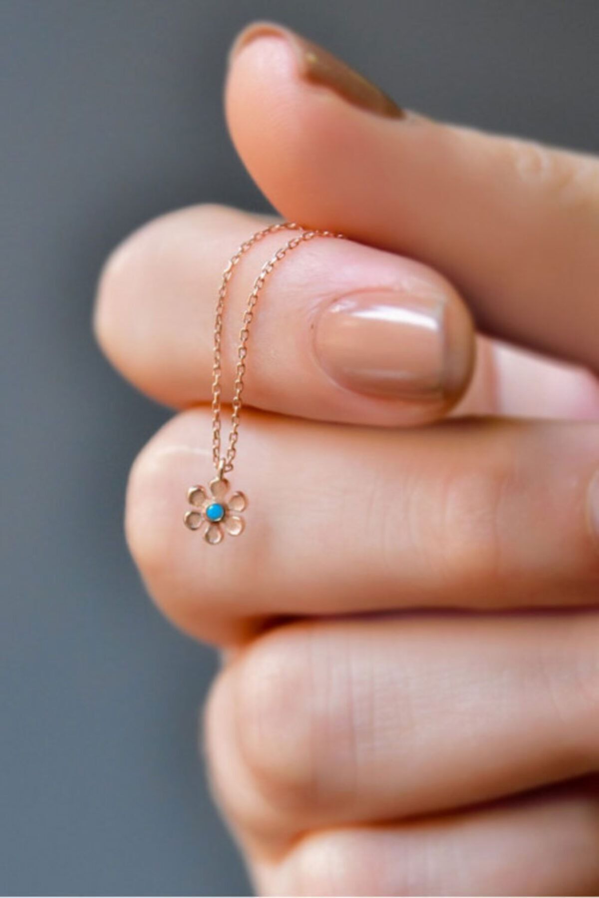 Kadın Firuze Taşlı Papatya Model Rose Kaplama 925 Ayar Gümüş Kolye