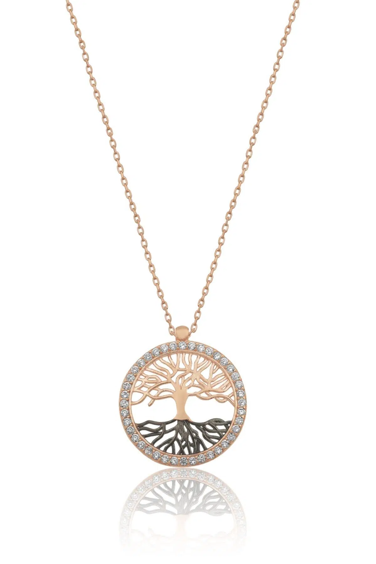 Kadın Hayat Ağacı Nano Zirkon Taşlı Rose 925 Ayar Gümüş Kolye Uvps100520