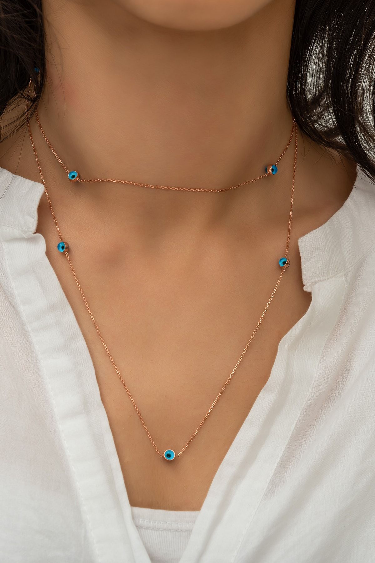 Kadın Kolyesi 925 Ayar Gümüş Mavi Cam Göz