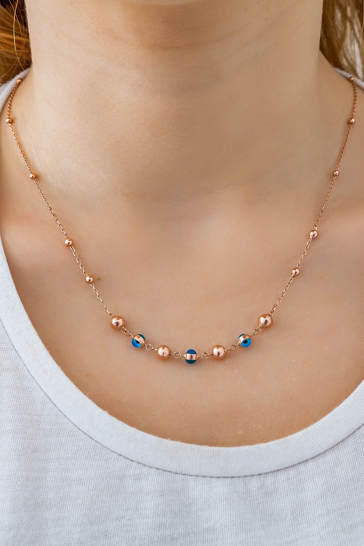 Kadın Kolyesi 925 Ayar Gümüş Sıralı Nazar Boncuklu