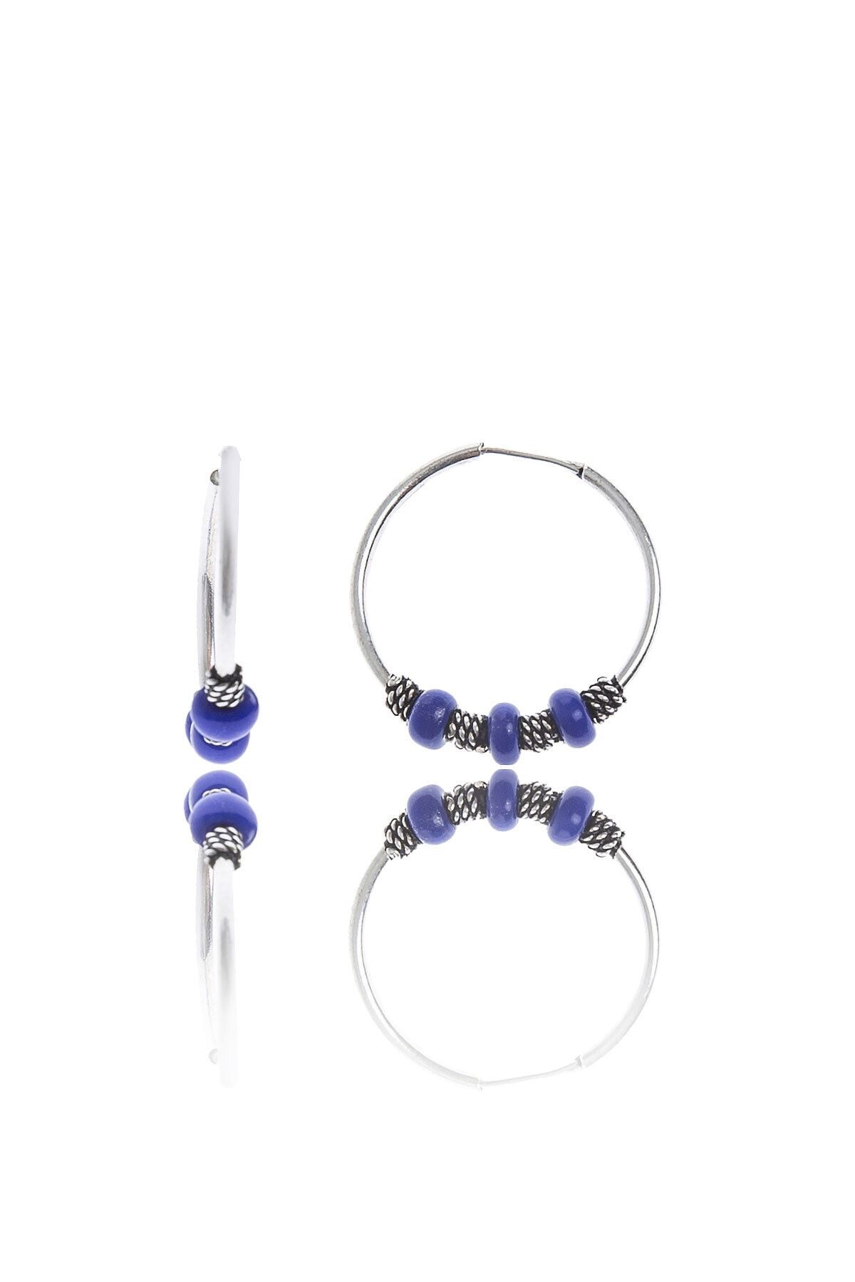 Kadın Küpe Üç Boncuklu Halka 925 Ayar Gümüş