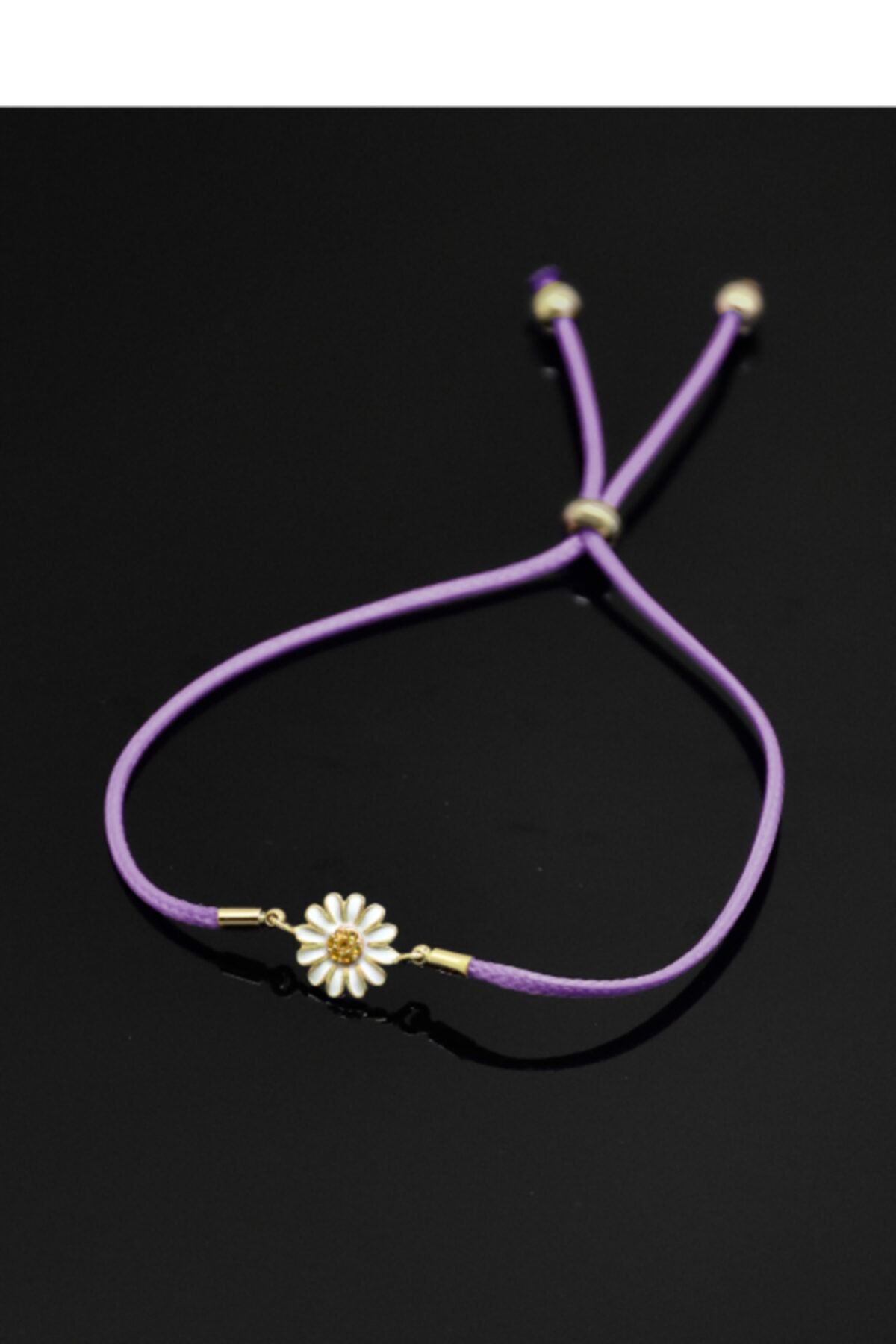 Kadın Mor Gümüş Ipli Asansörlü Papatya Bileklik 925 Ayar